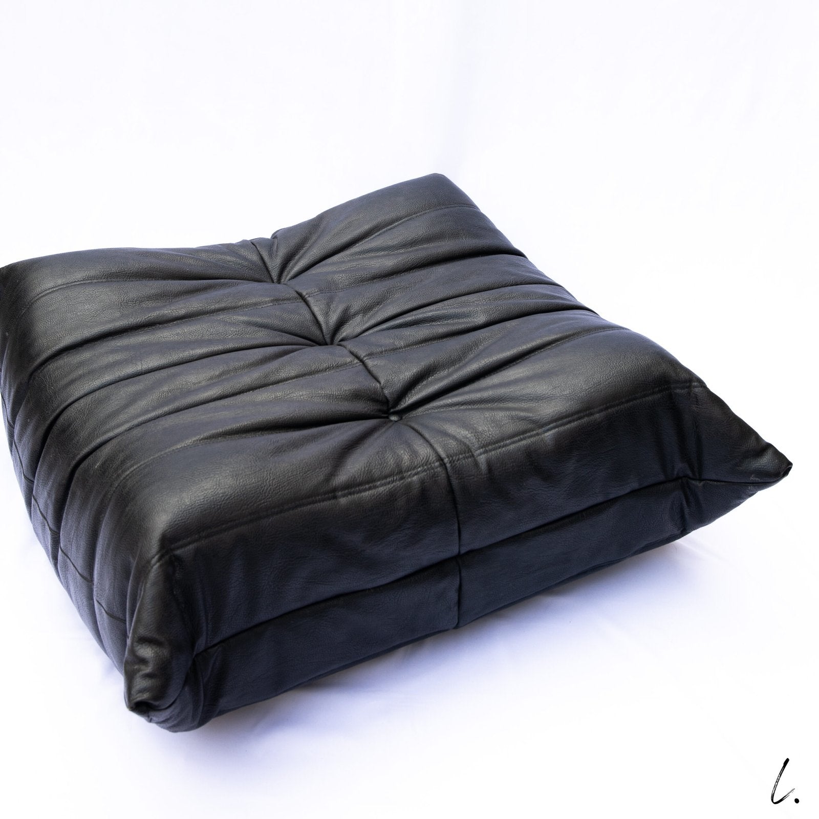 TOGO OTTOMAN IN BLACK LEATHER, LIGNE ROSET, 1980s
