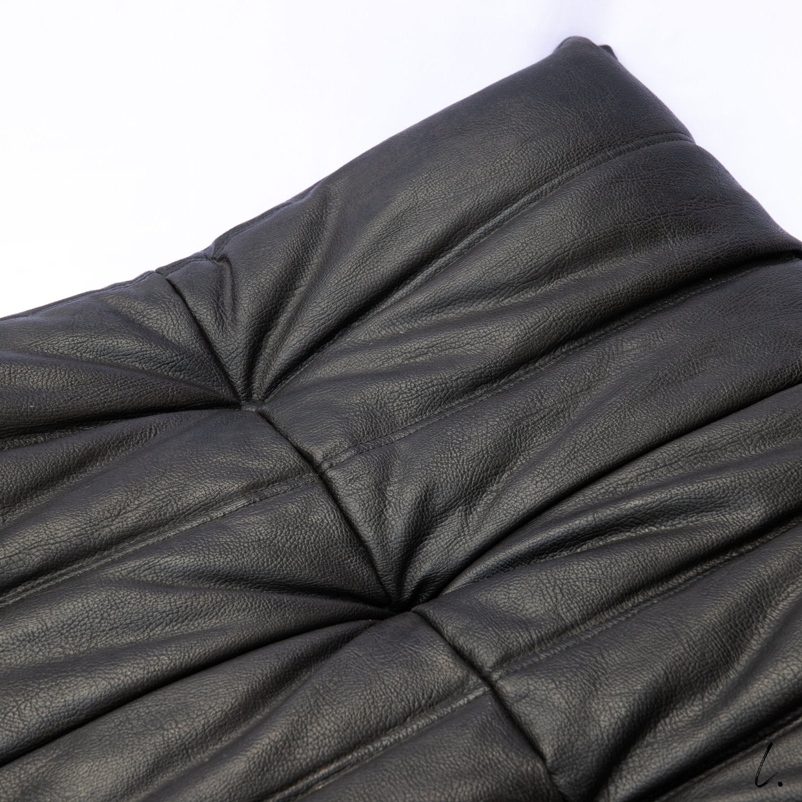 TOGO OTTOMAN IN BLACK LEATHER, LIGNE ROSET, 1980s