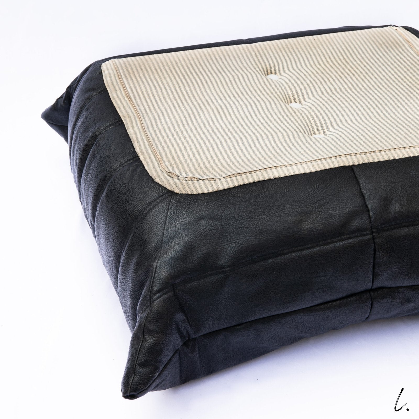 TOGO OTTOMAN IN BLACK LEATHER, LIGNE ROSET, 1980s