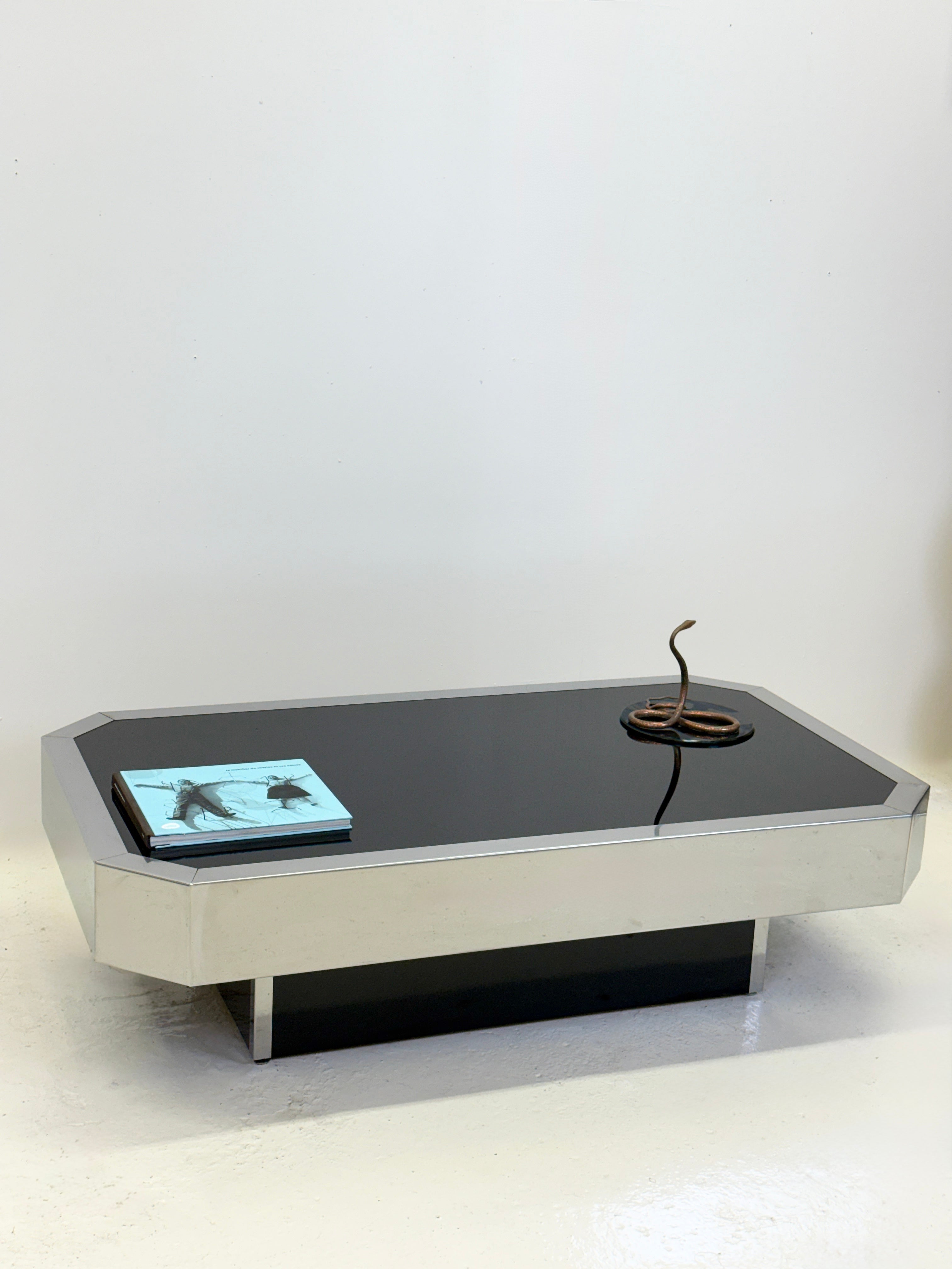 TABLE BASSE CHROMÉE DLG “WILLY RIZZO”, ITALIE, 1970s