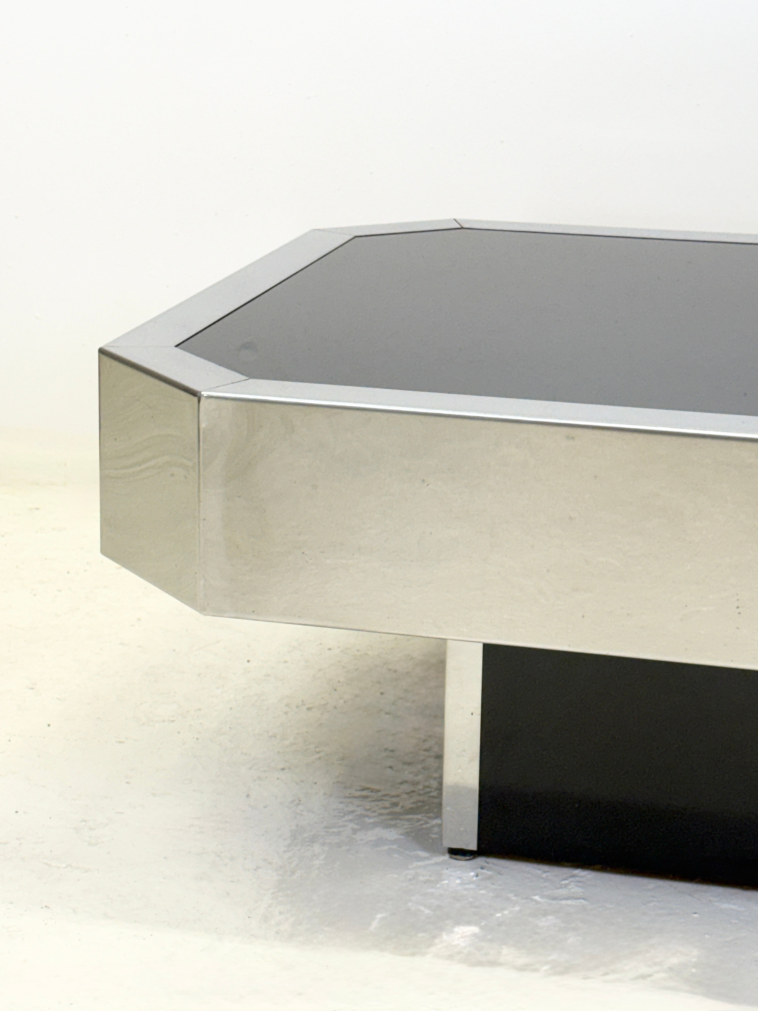 TABLE BASSE CHROMÉE DLG “WILLY RIZZO”, ITALIE, 1970s