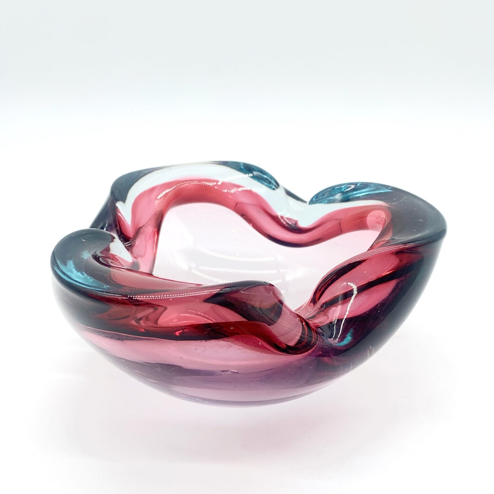 COUPE MURANO, FORME D'ONDULATION ROSE ET BLEU, 1960