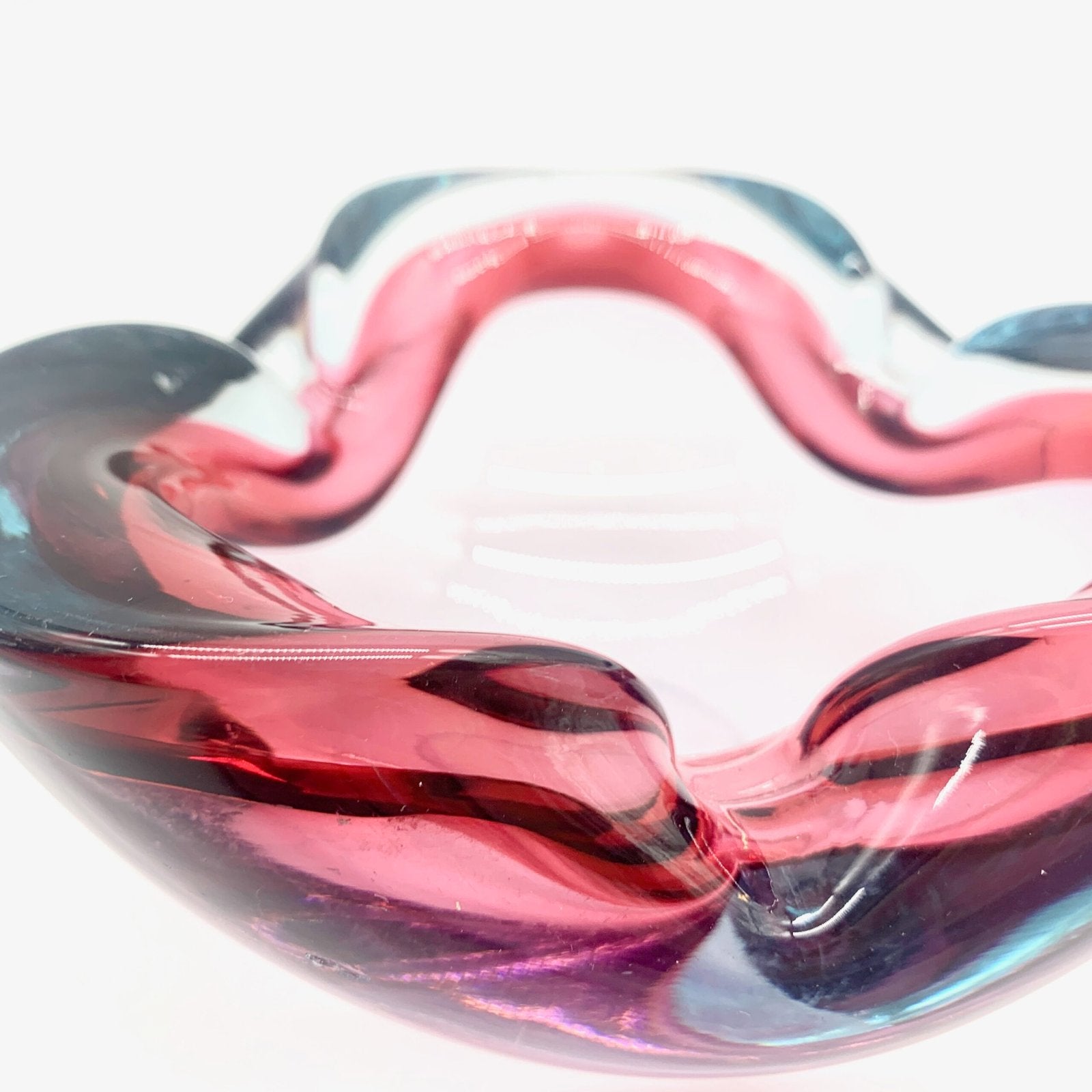 COUPE MURANO, FORME D'ONDULATION ROSE ET BLEU, 1960