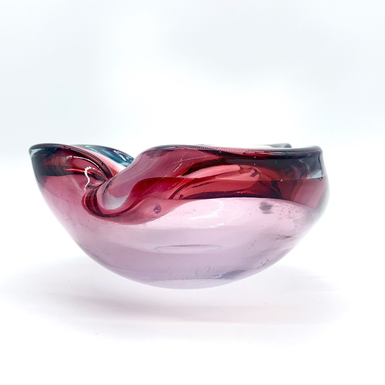 COUPE MURANO, FORME D'ONDULATION ROSE ET BLEU, 1960