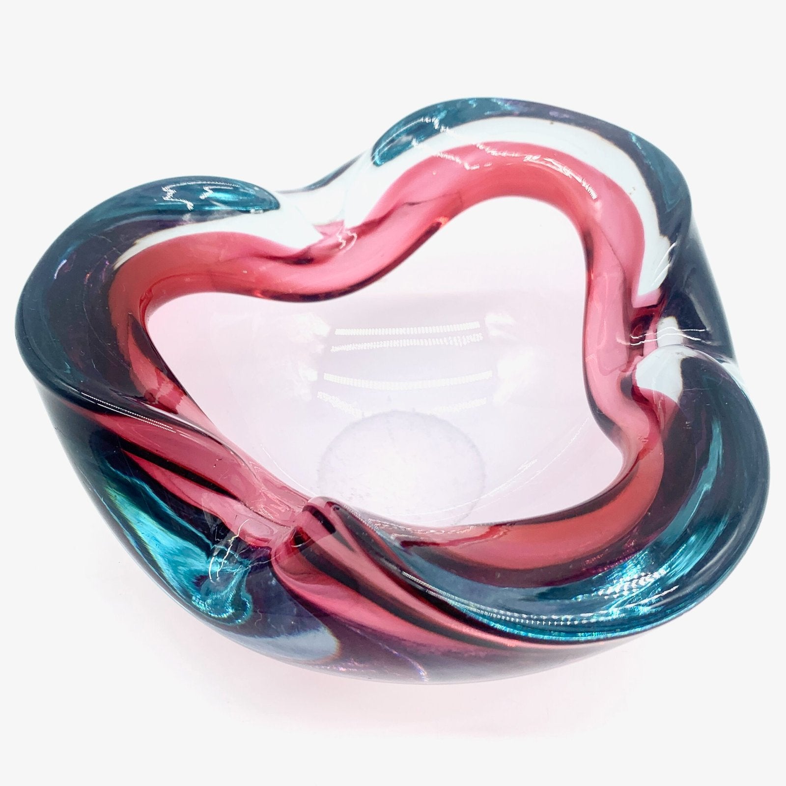 COUPE MURANO, FORME D'ONDULATION ROSE ET BLEU, 1960