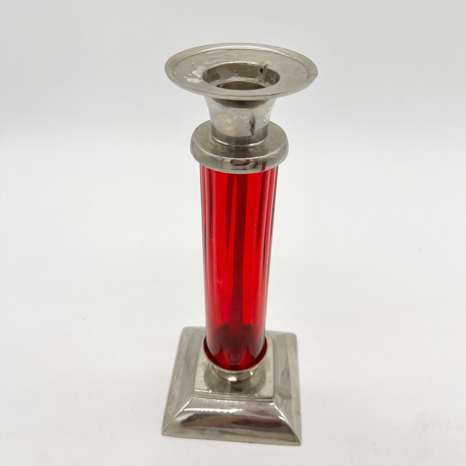 PAIRE DE BOUGEOIRS ROUGES POST BAUHAUS, 1930-50