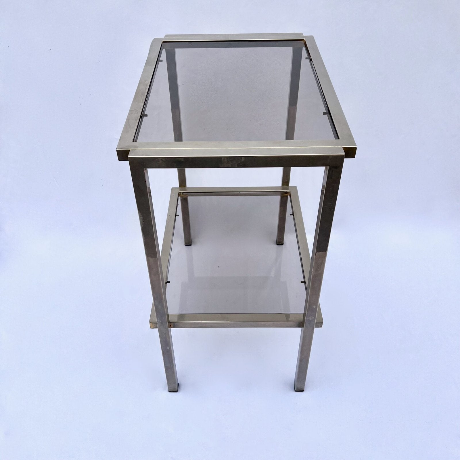 MODERNIST ACCENT TABLE, SMOKED GLASS & CHROME FRAME, 1970s