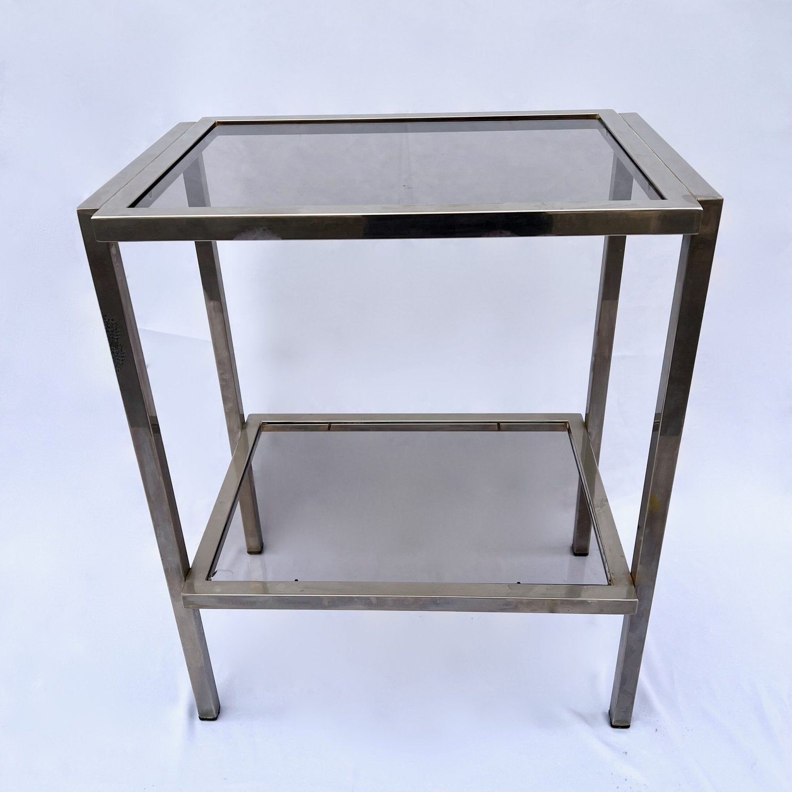 MODERNIST ACCENT TABLE, SMOKED GLASS & CHROME FRAME, 1970s