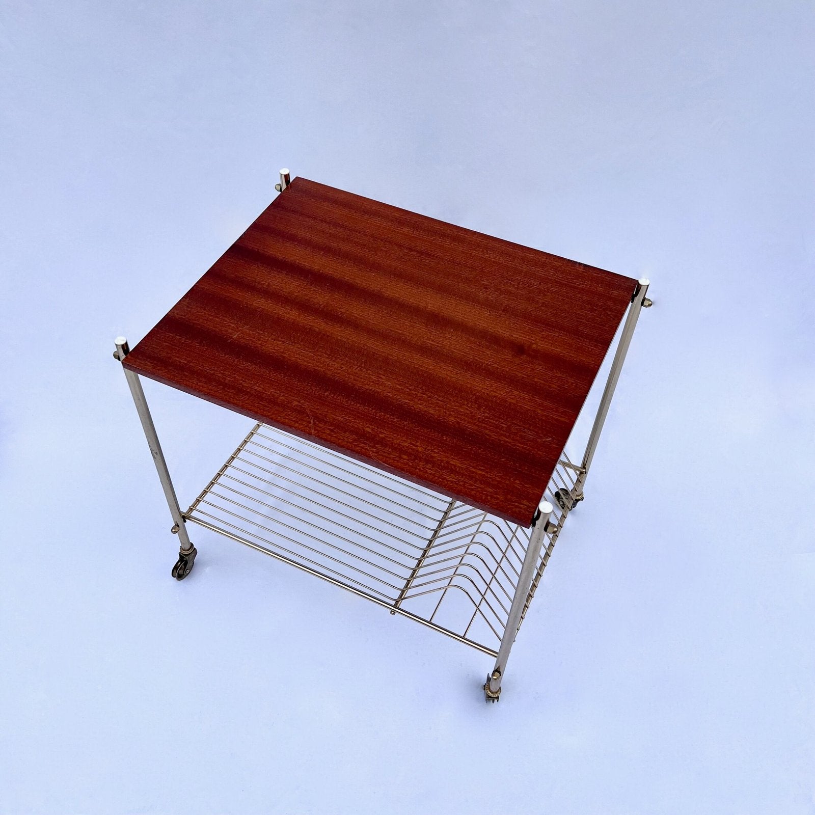 VINTAGE ROLLING CART, BRASS AND ACACIA, 1970