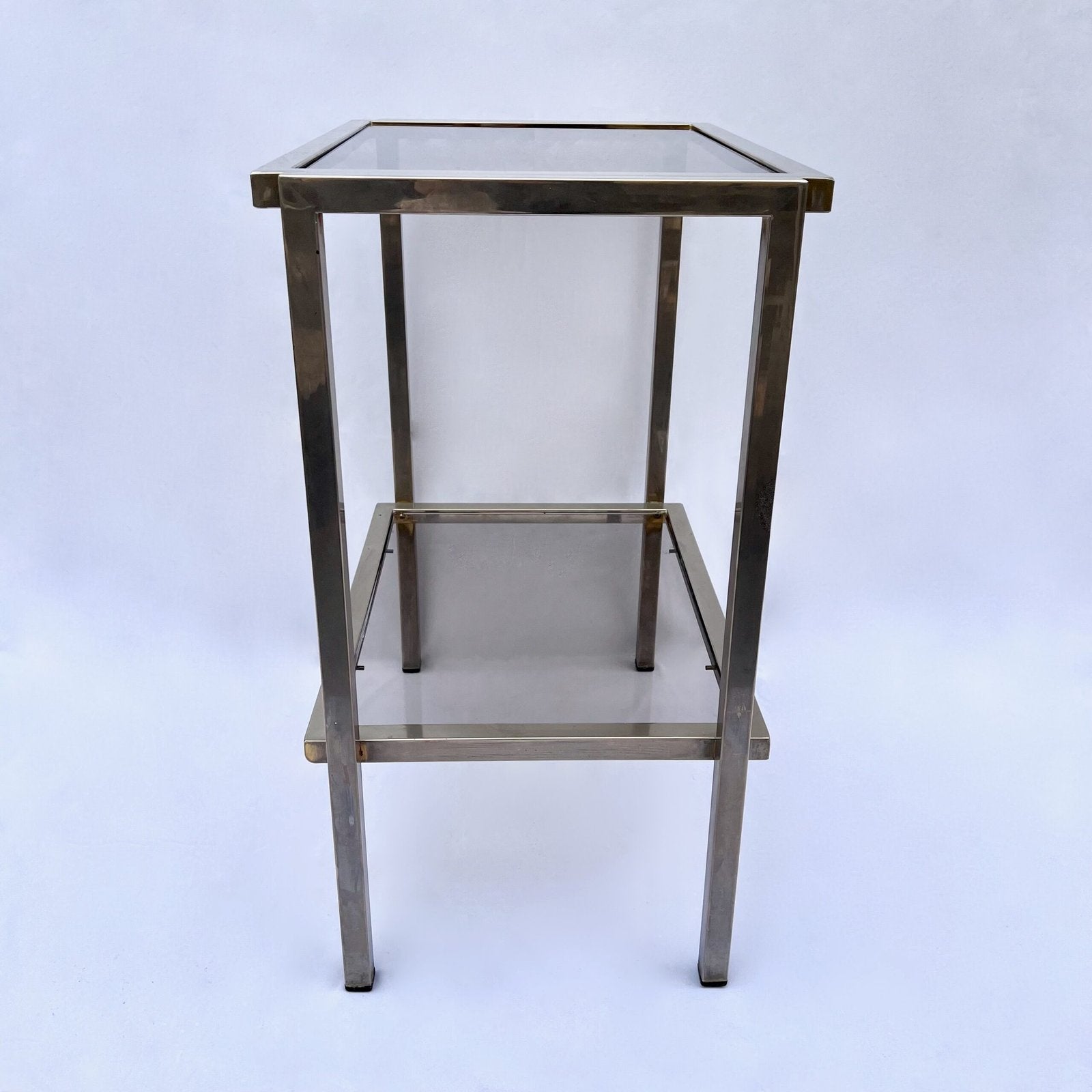 MODERNIST ACCENT TABLE, SMOKED GLASS & CHROME FRAME, 1970s
