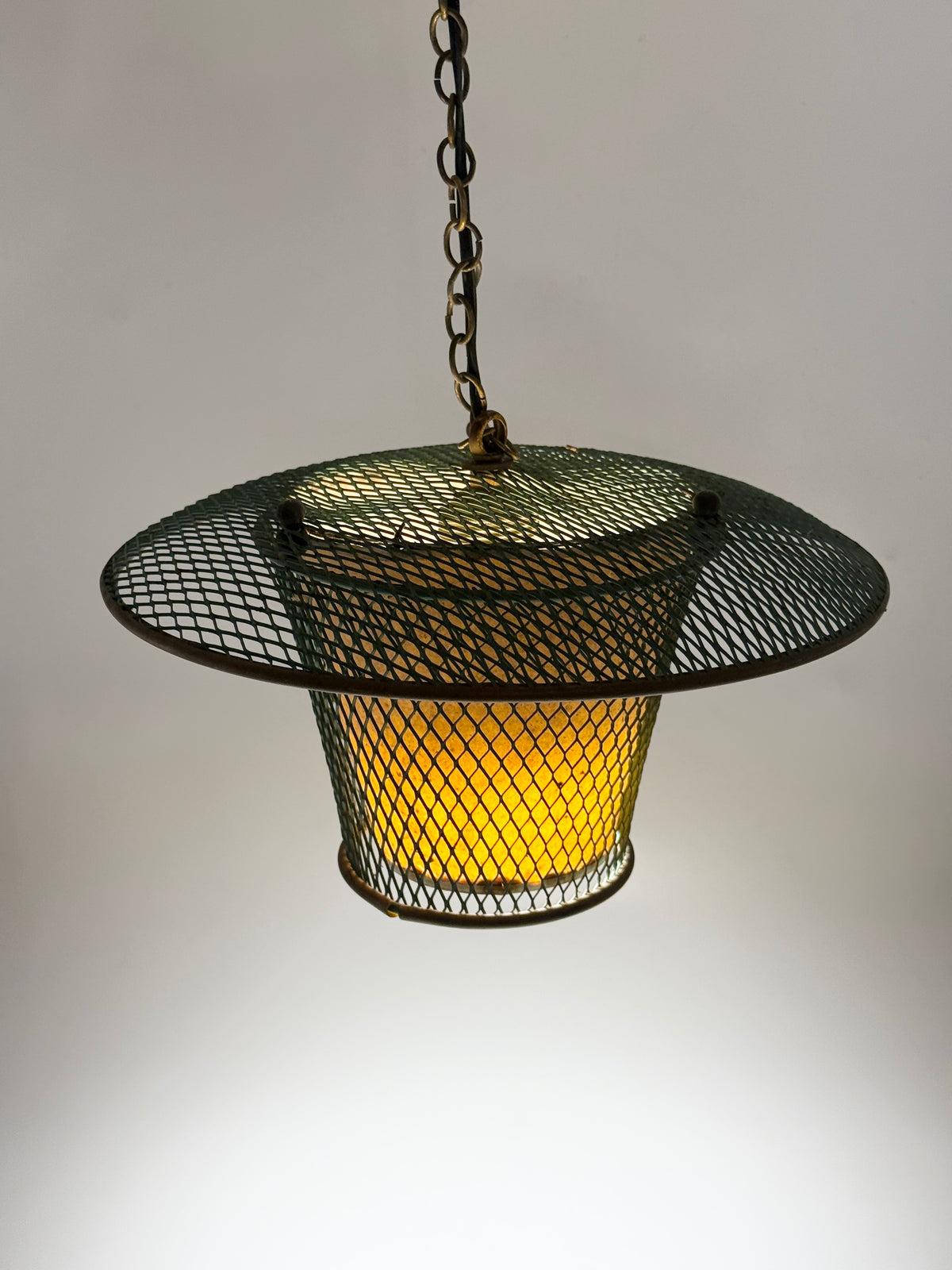 Suspension "Résille" en métal perforé, France 1950s