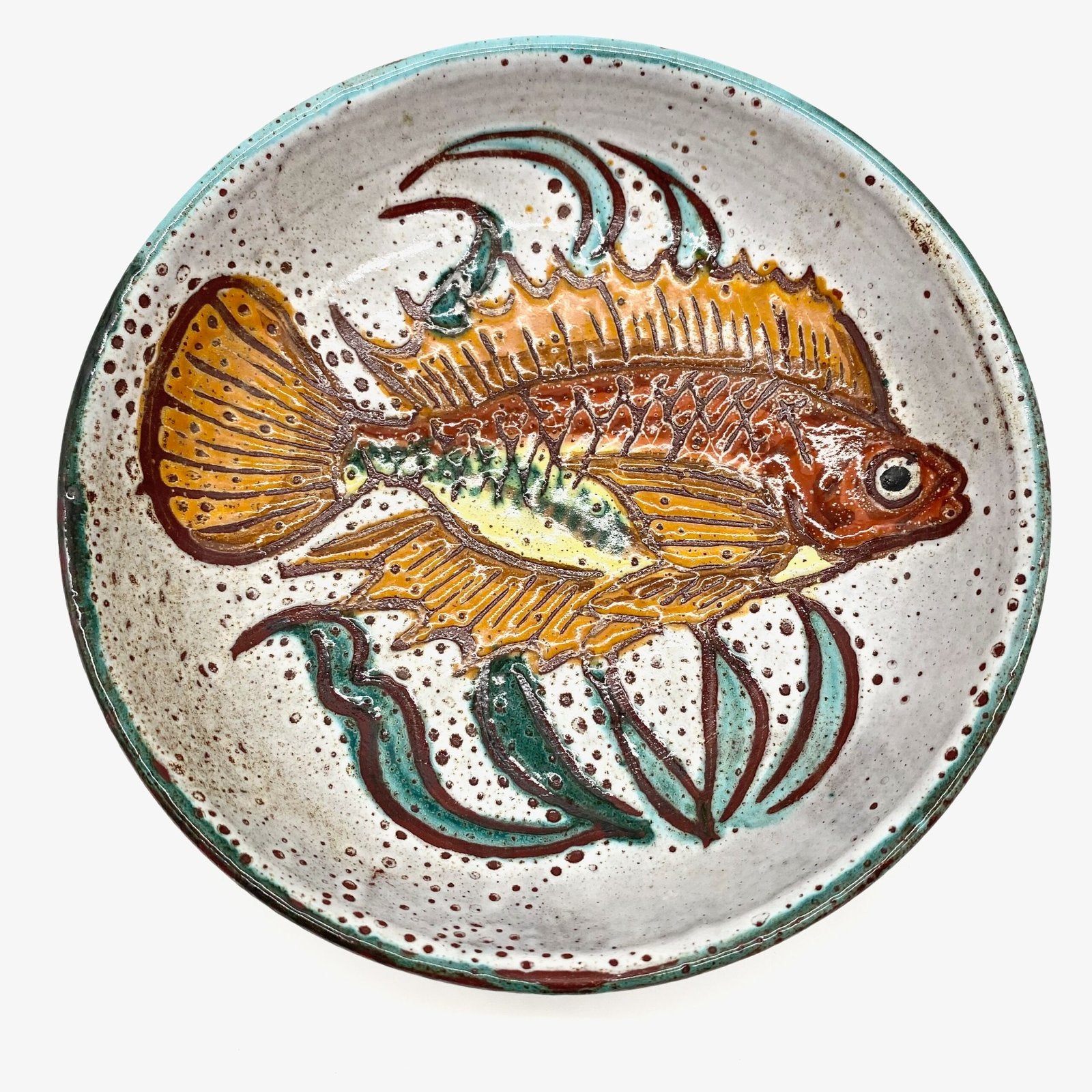 ASSIETTE CREUSE DÉCOR POISSON - CÉRAMIQUE DE VALLAURIS, 1960s