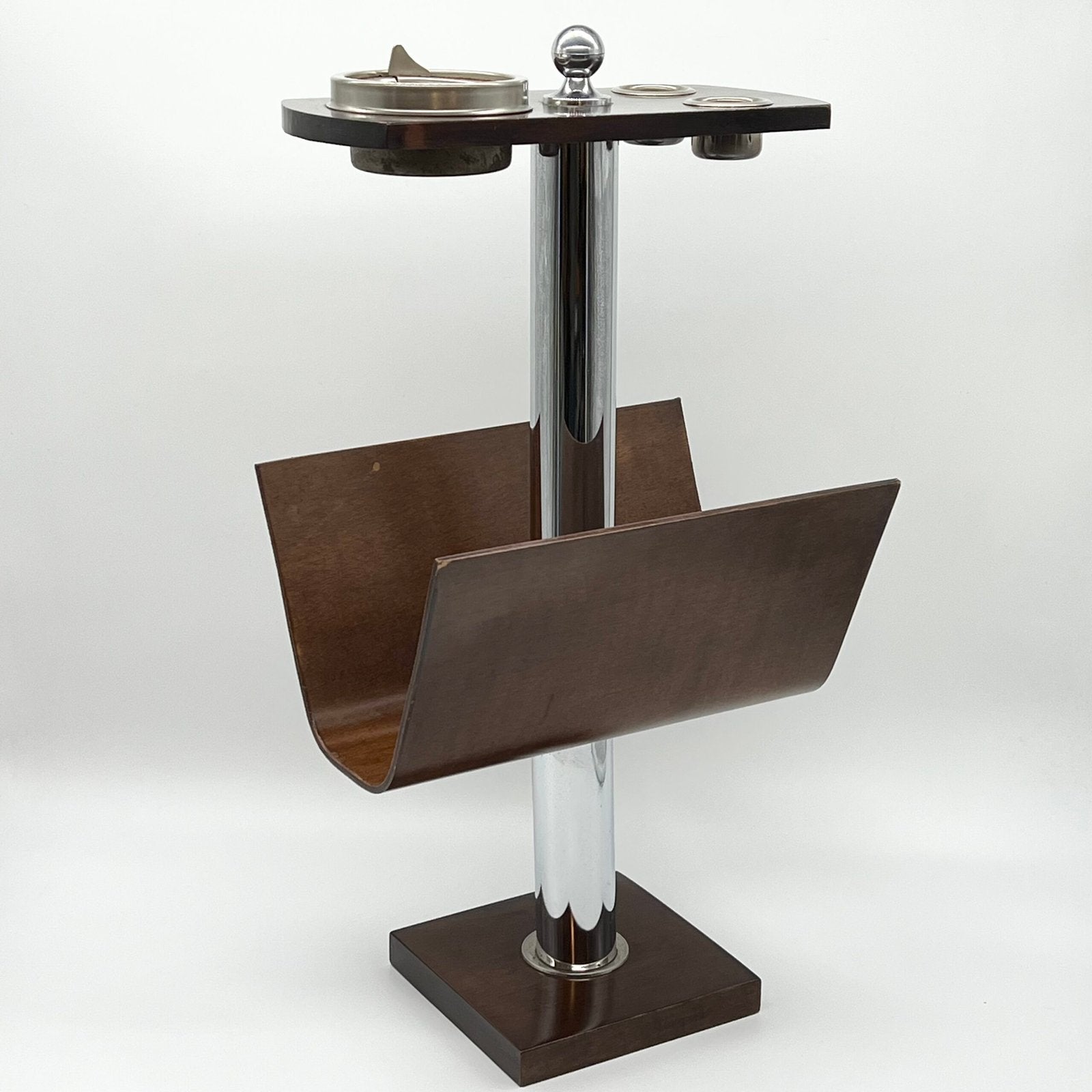 PORTE-REVUE "Servizio da fumo"  BOIS / MÉTAL — ITALY, 1970s