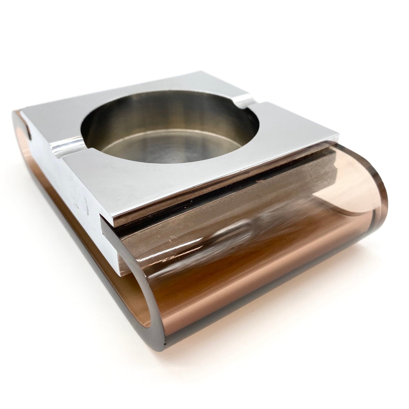 GRAND CENDRIER PLEXI ET CHROME PAR "MICHEL DUMAS", 1970s