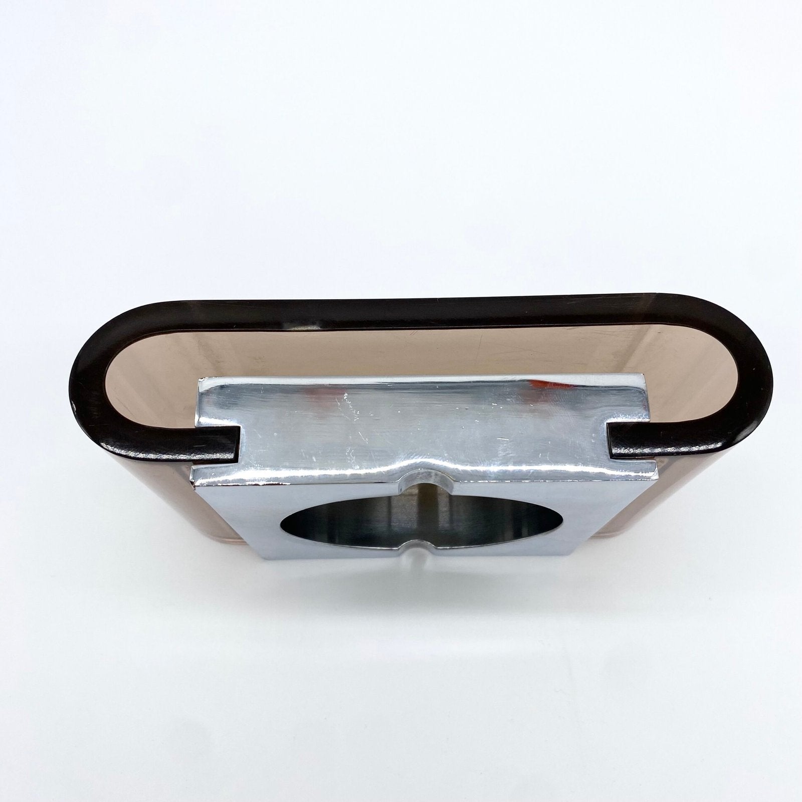 GRAND CENDRIER PLEXI ET CHROME PAR "MICHEL DUMAS", 1970s