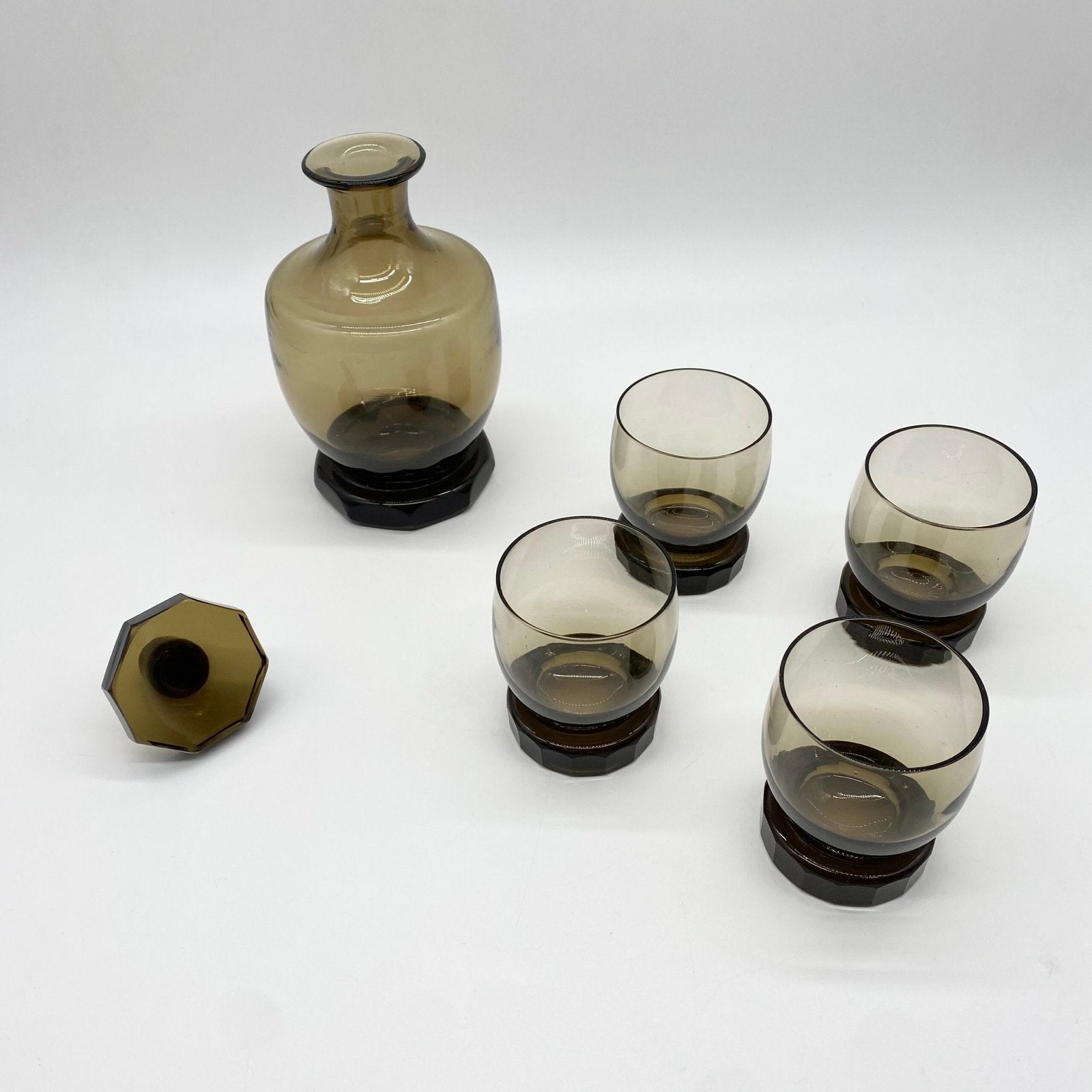 ENSEMBLE À WHISKY EN VERRE FUMÉ – 1970s