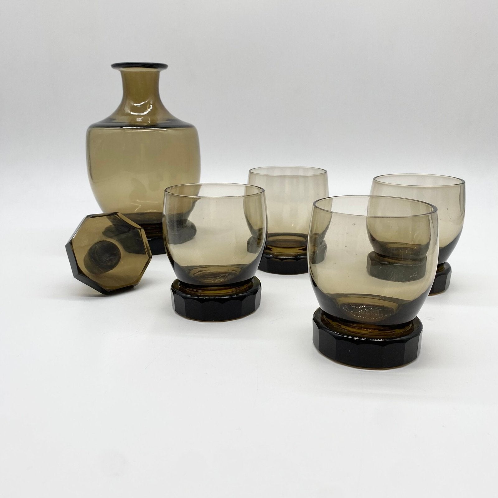 ENSEMBLE À WHISKY EN VERRE FUMÉ – 1970s