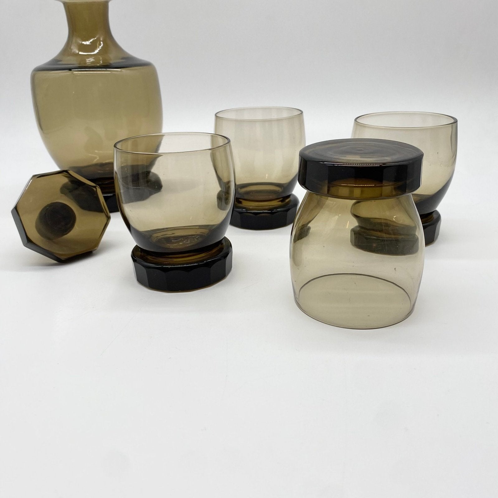 ENSEMBLE À WHISKY EN VERRE FUMÉ – 1970s