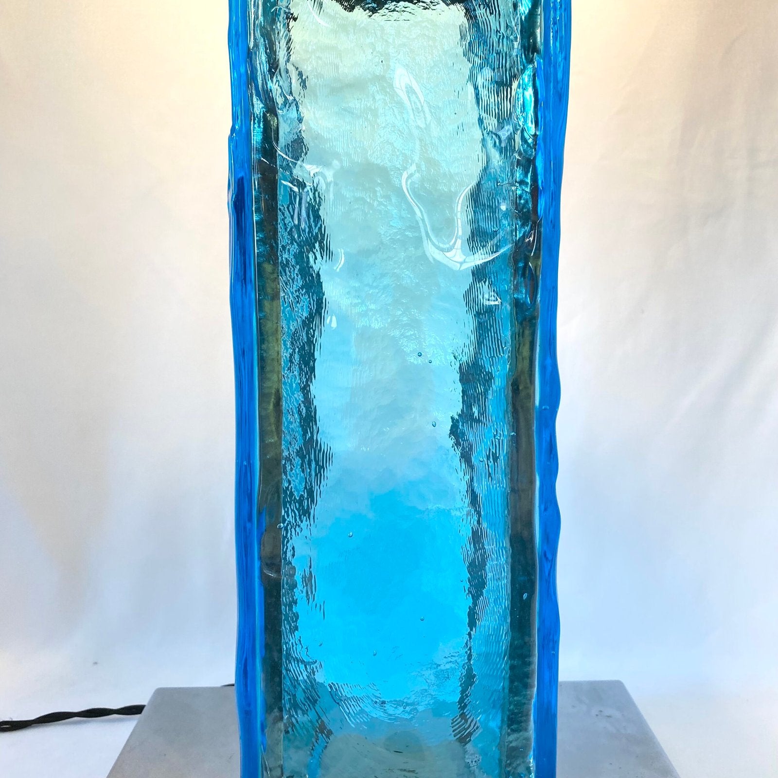 GRANDE LAMPE MURANO BLEU ET CHROME, 1960s. ITALY