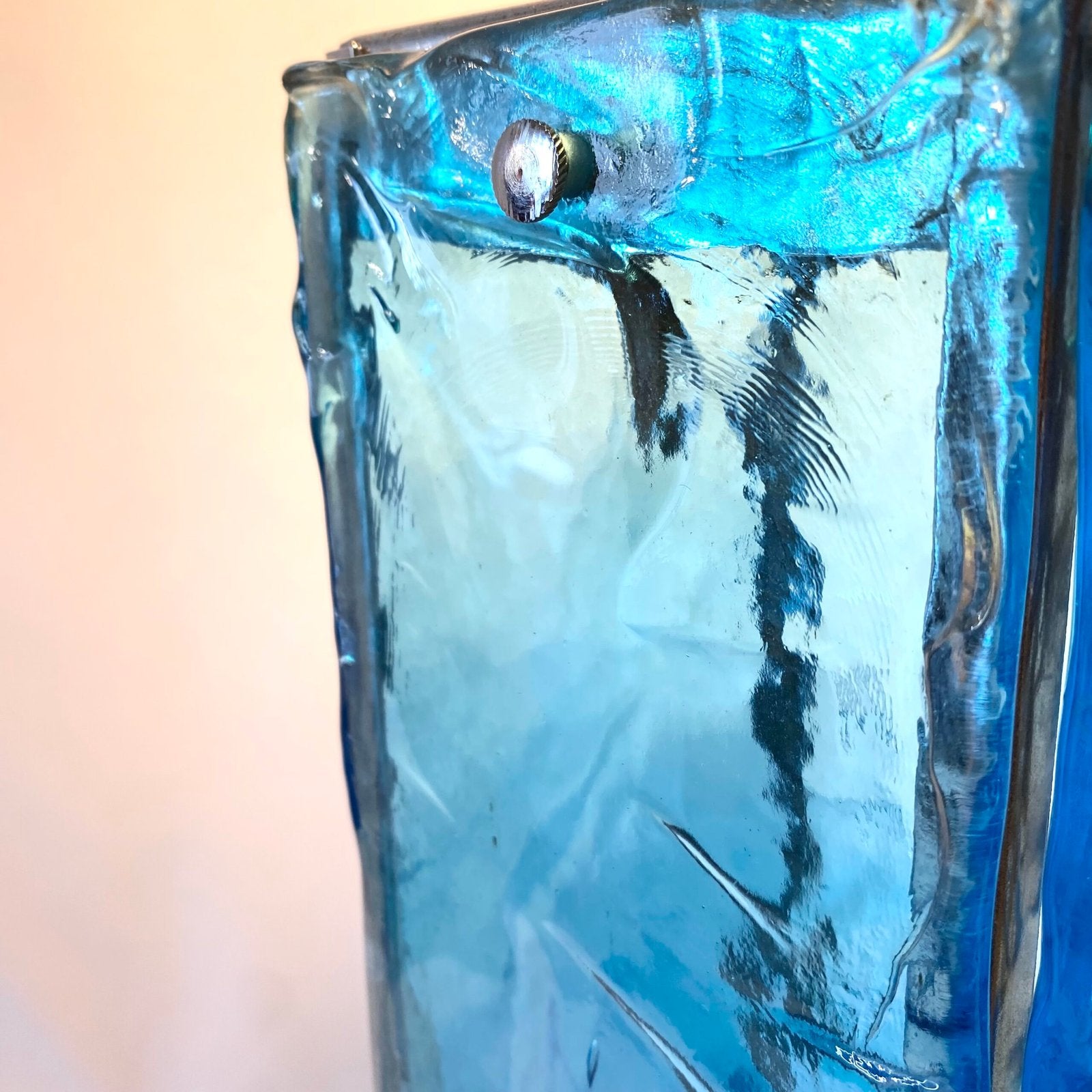 GRANDE LAMPE MURANO BLEU ET CHROME, 1960s. ITALY