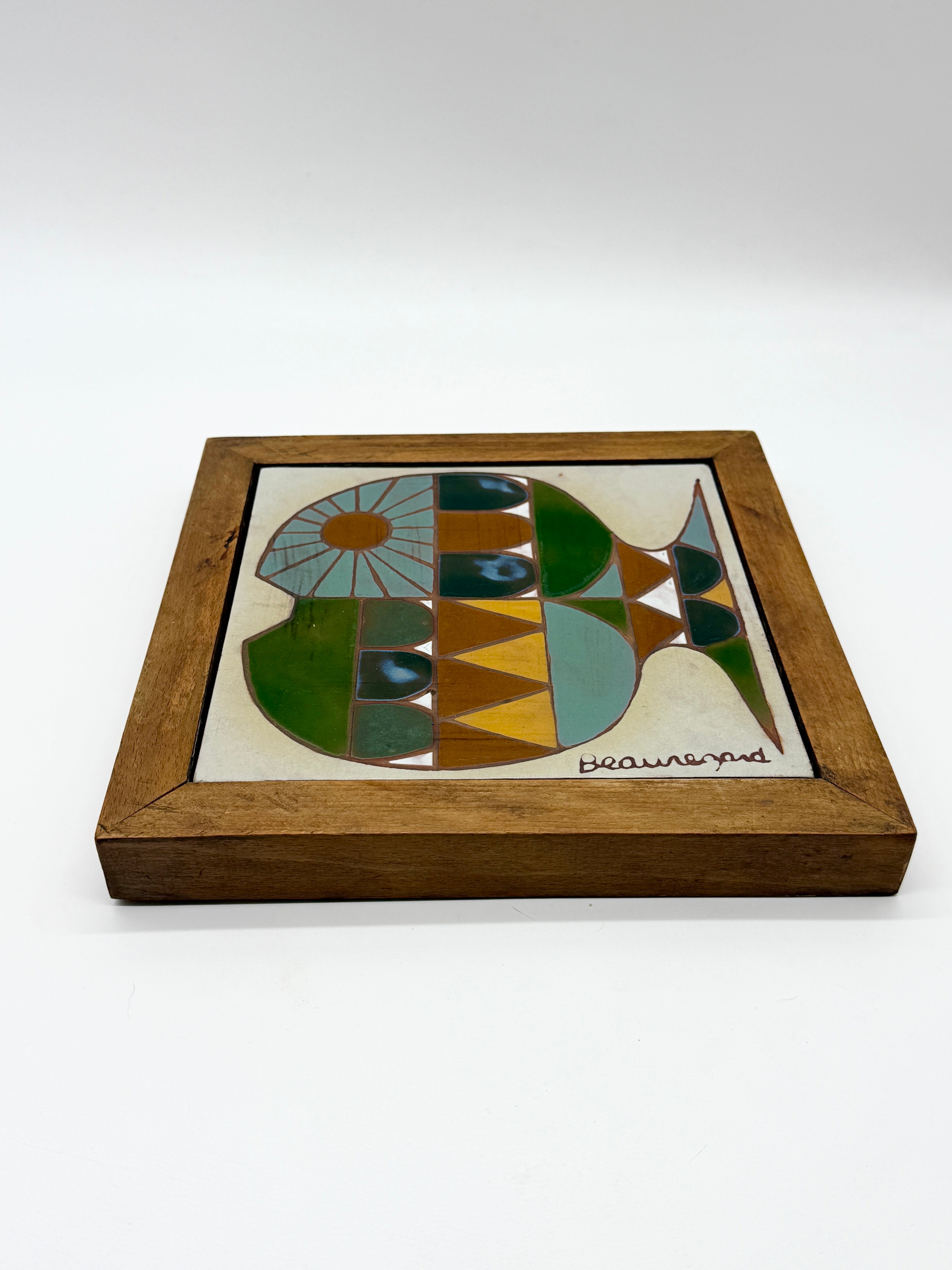CÉRAMIQUE MURALE « POISSON » SIGNÉE BEAUREGARD, 1960s