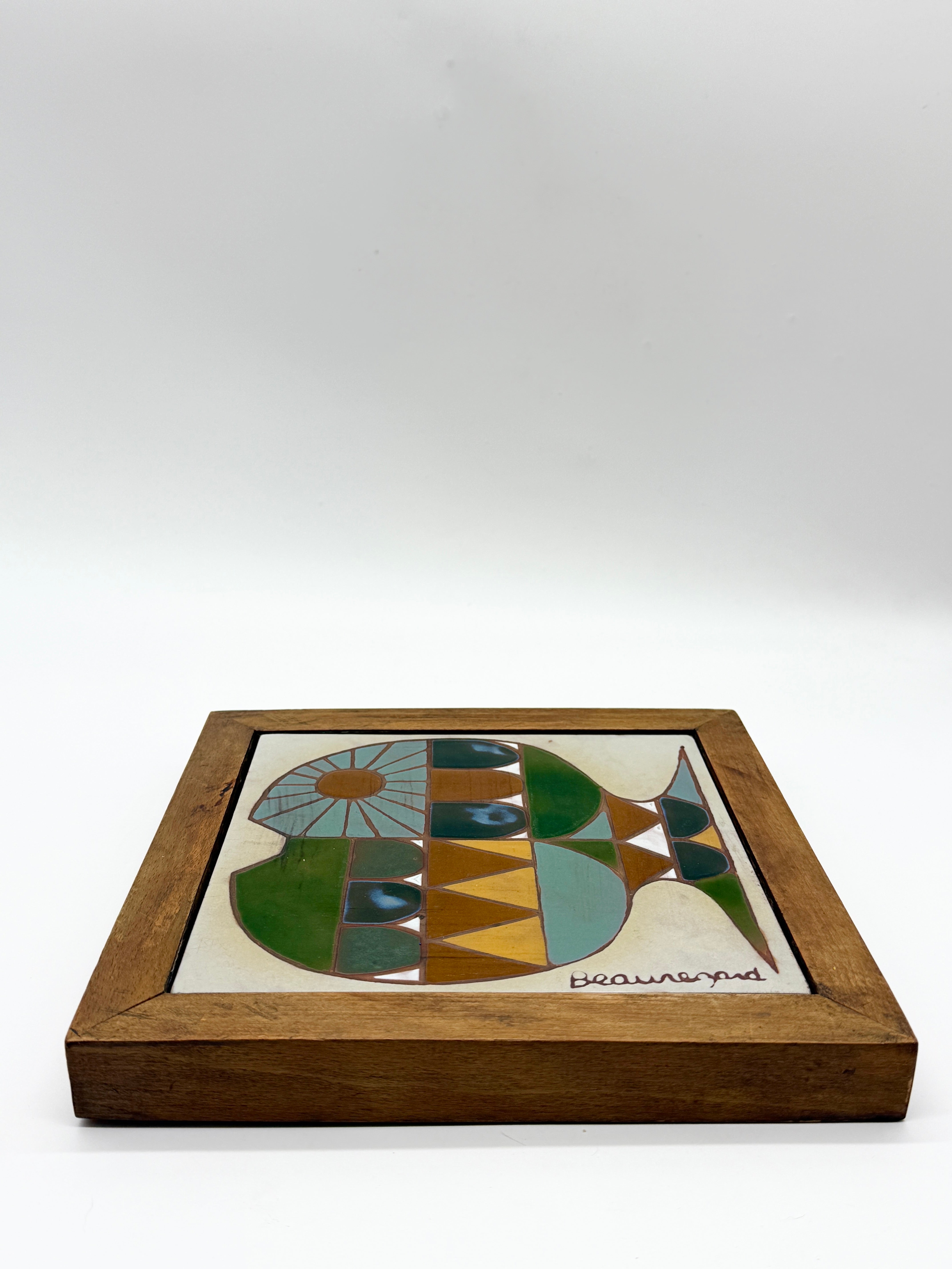 CÉRAMIQUE MURALE « POISSON » SIGNÉE BEAUREGARD, 1960s