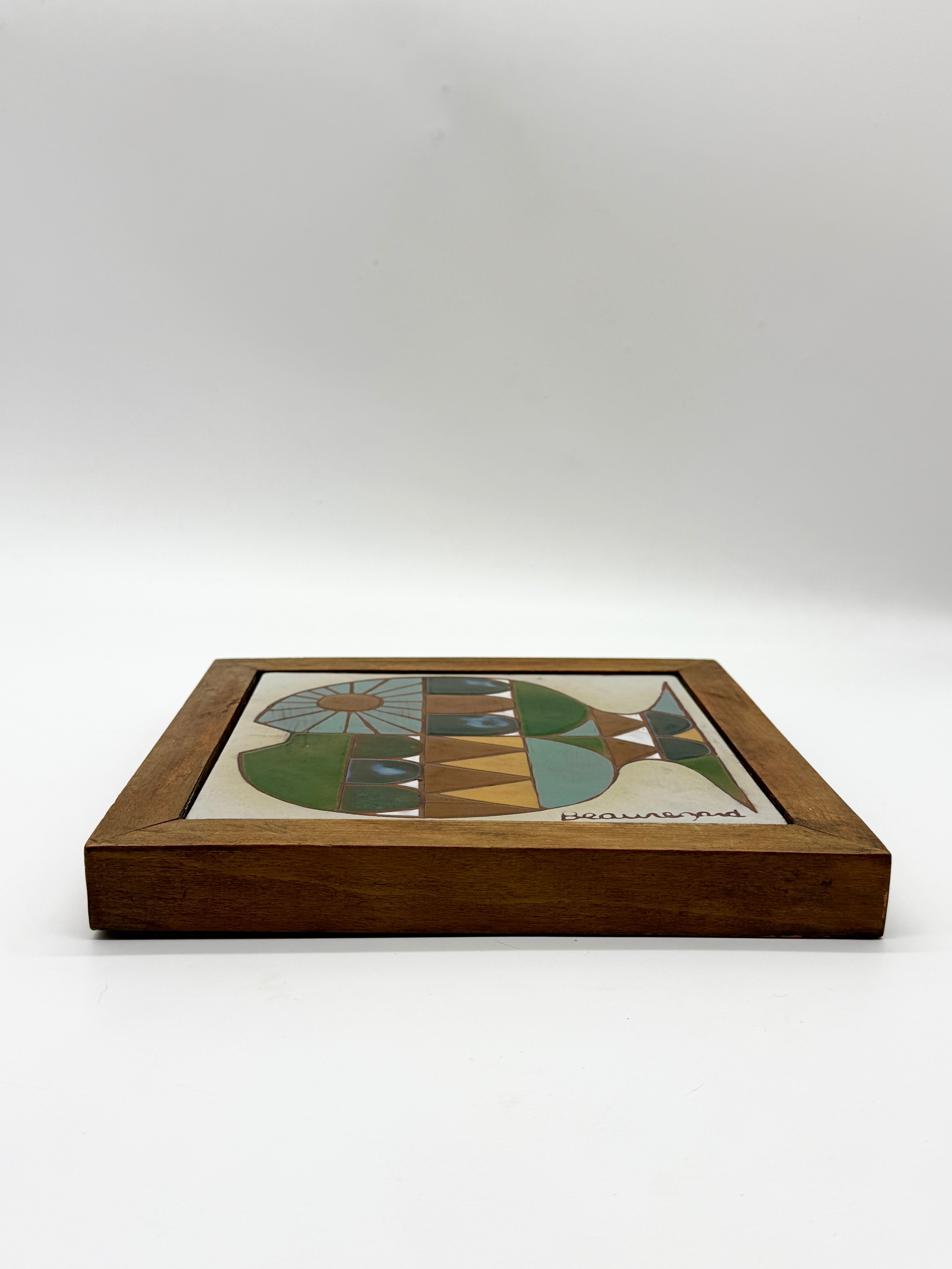 CÉRAMIQUE MURALE « POISSON » SIGNÉE BEAUREGARD, 1960s