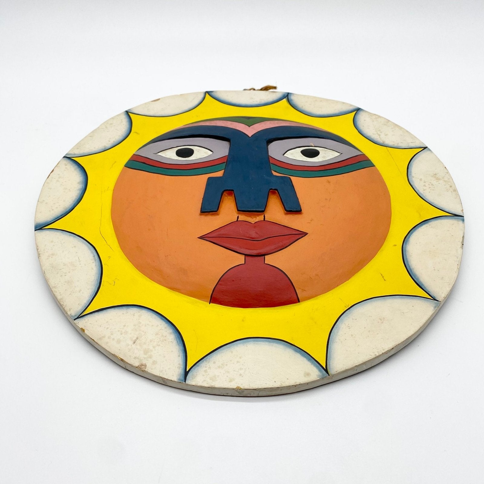 PANNEAU MURAL BOIS — "VISAGE SOLAIRE", 1970s