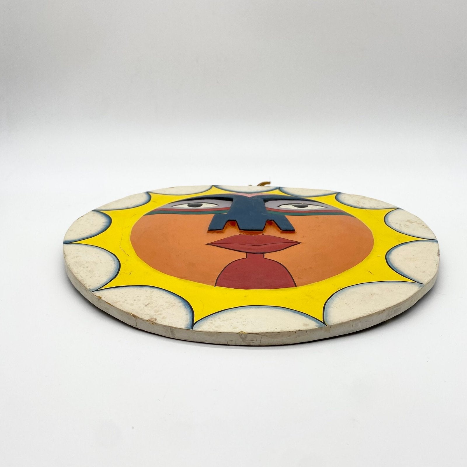 PANNEAU MURAL BOIS — "VISAGE SOLAIRE", 1970s