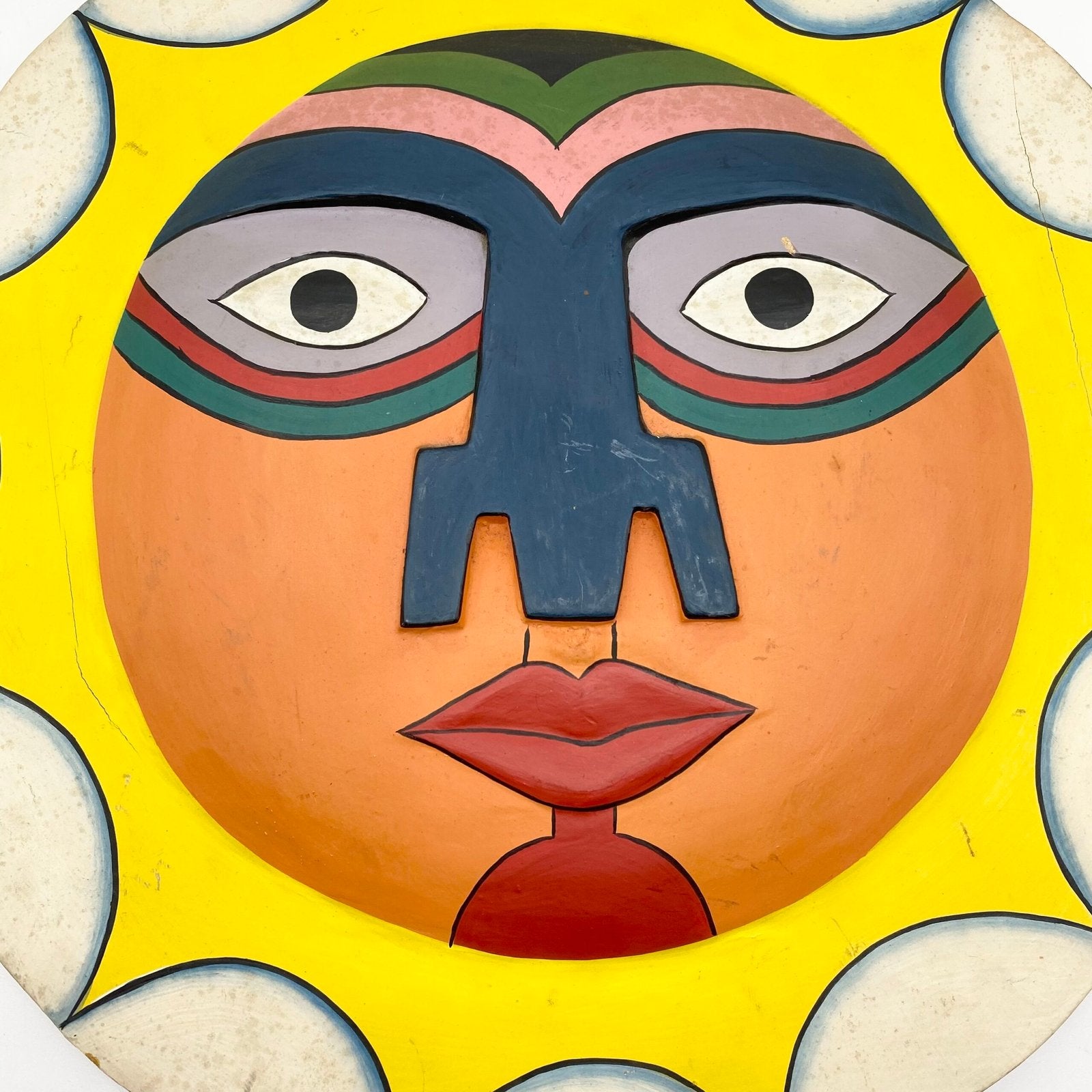 PANNEAU MURAL BOIS — "VISAGE SOLAIRE", 1970s