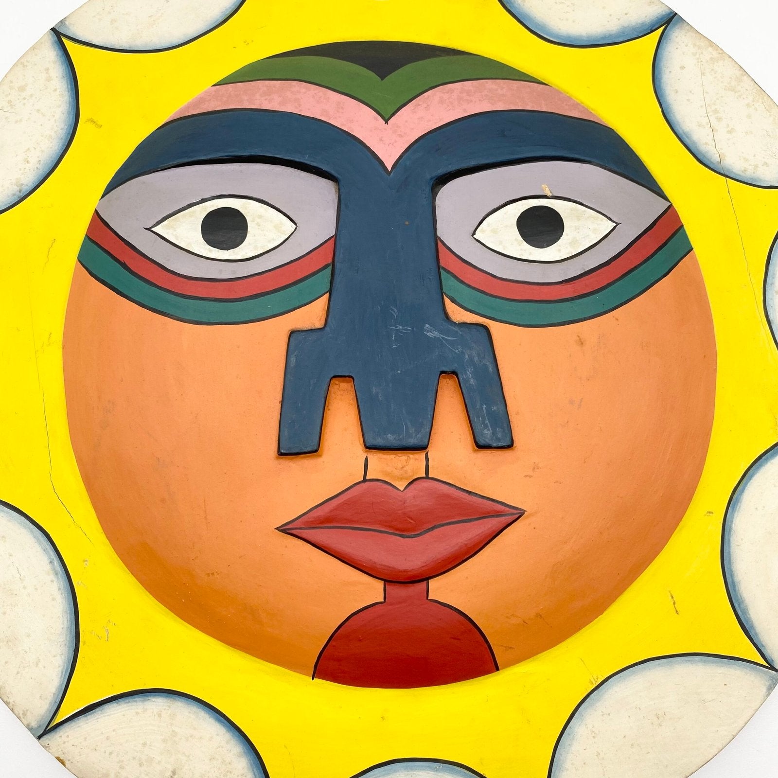PANNEAU MURAL BOIS — "VISAGE SOLAIRE", 1970s