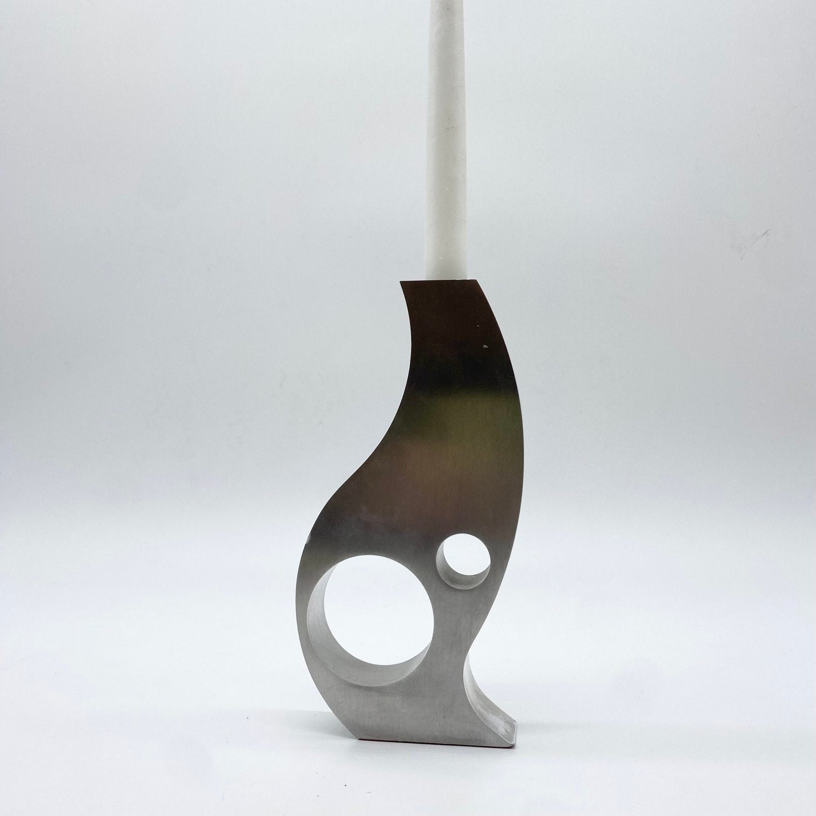 BOUGEOIR / VASE "SPAGE AGE" ALU BROSSÉ, 1970s