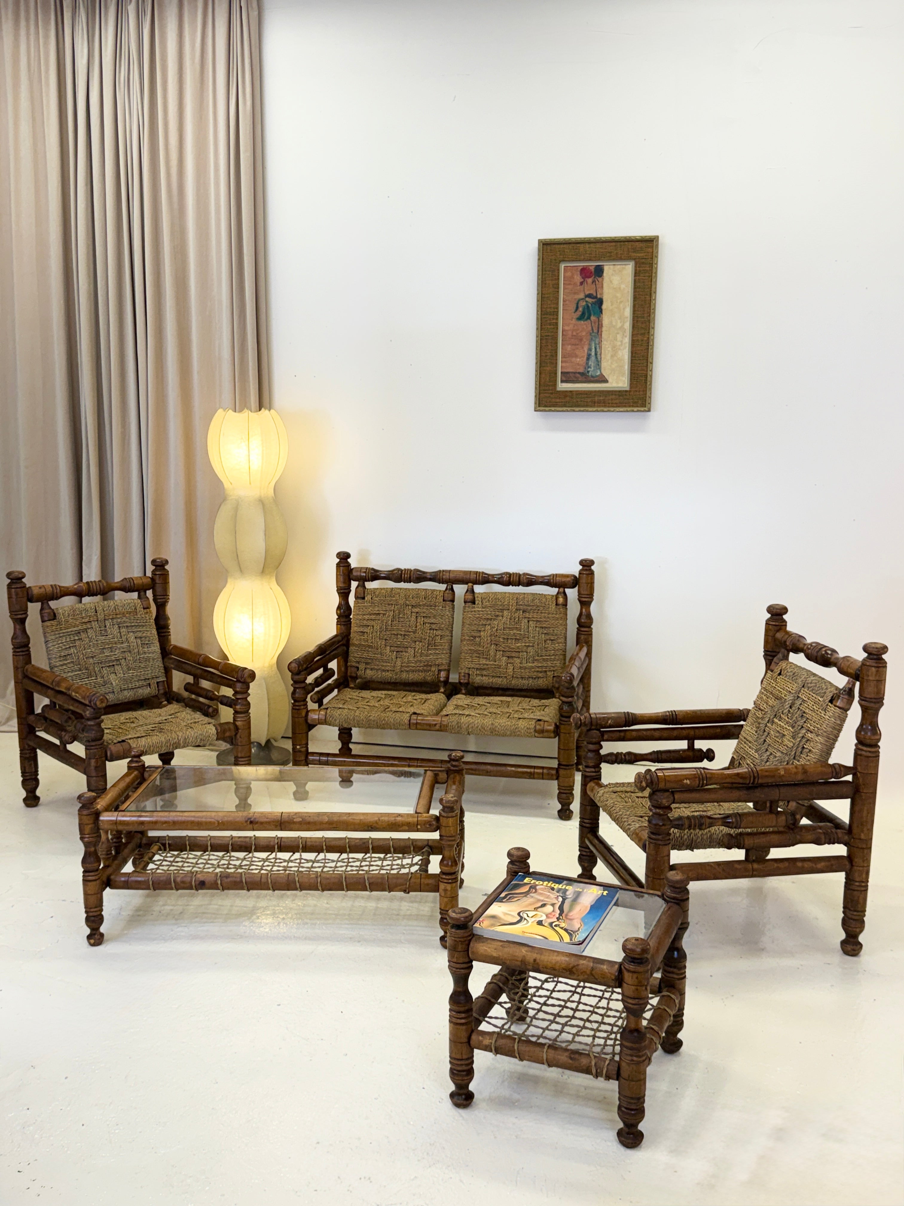SALON MÉDITERRANÉEN EN BOIS MASSIF, ESPAGNE, CIRCA 1970
