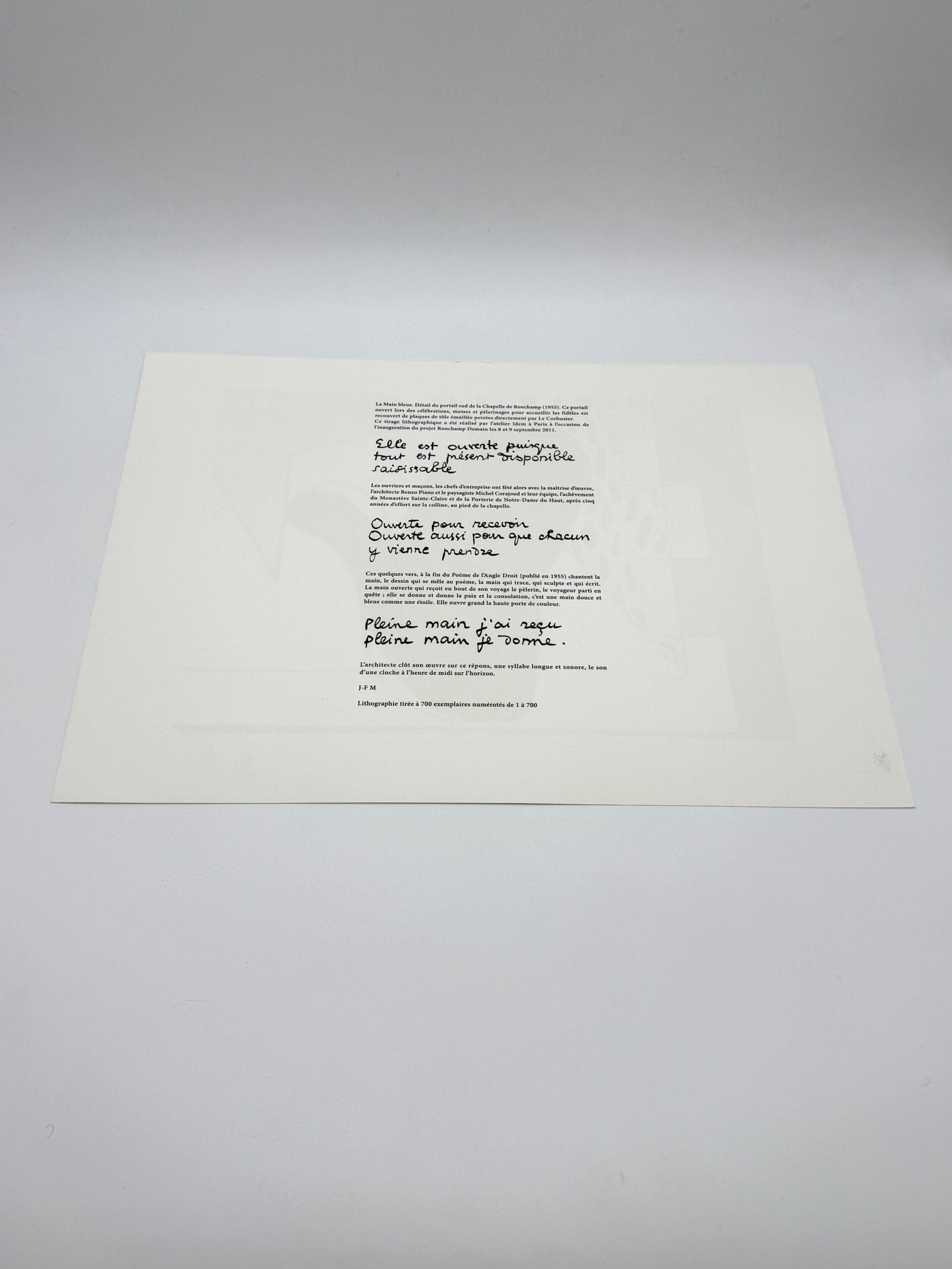 LA MAIN BLEUE — LITHOGRAPHIE D’APRÈS LE CORBUSIER (239/700 IDEM PARIS)