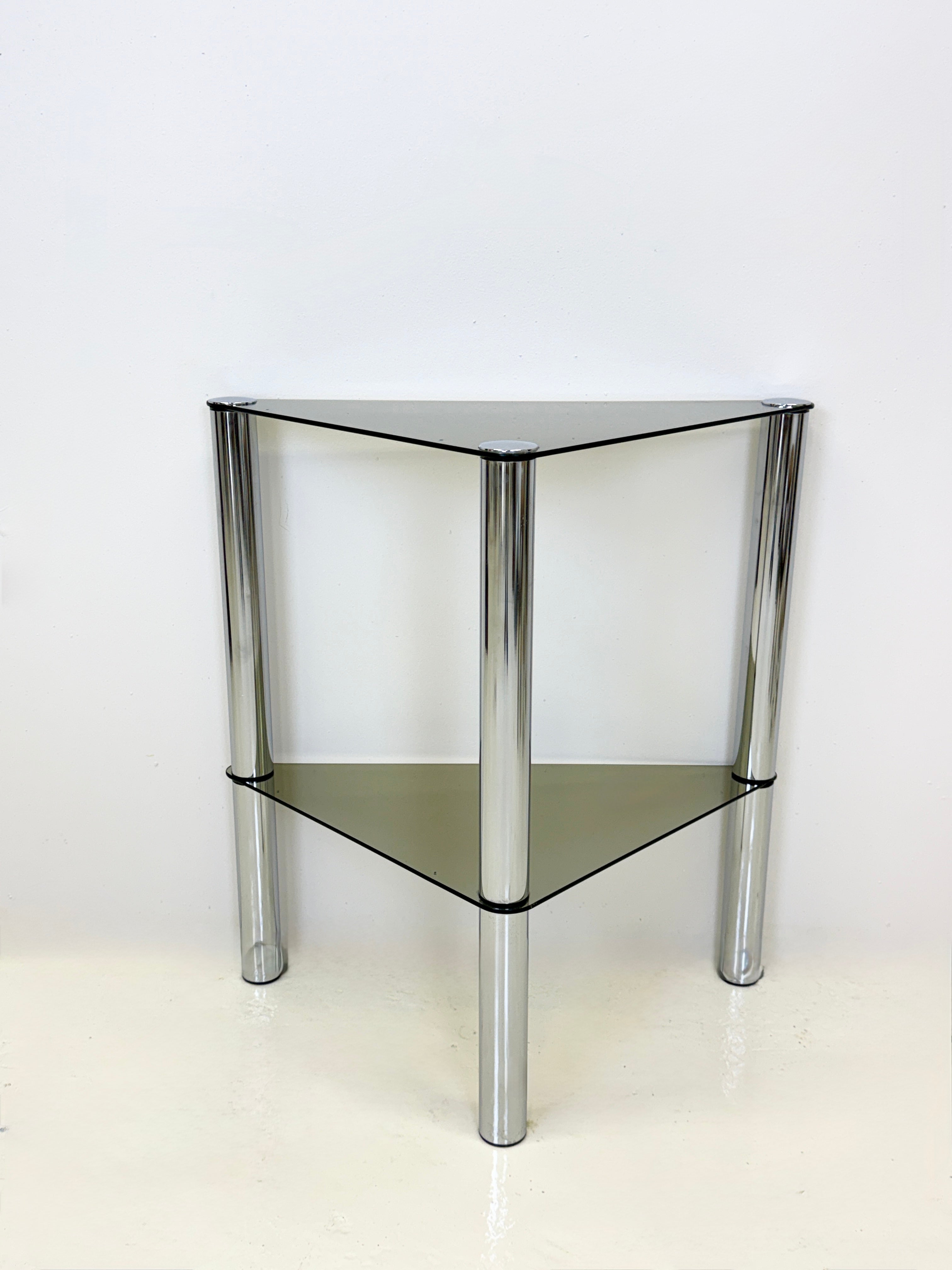 SELLETTE EN VERRE FUMÉ ET CHROME — FRANCE, 1970s