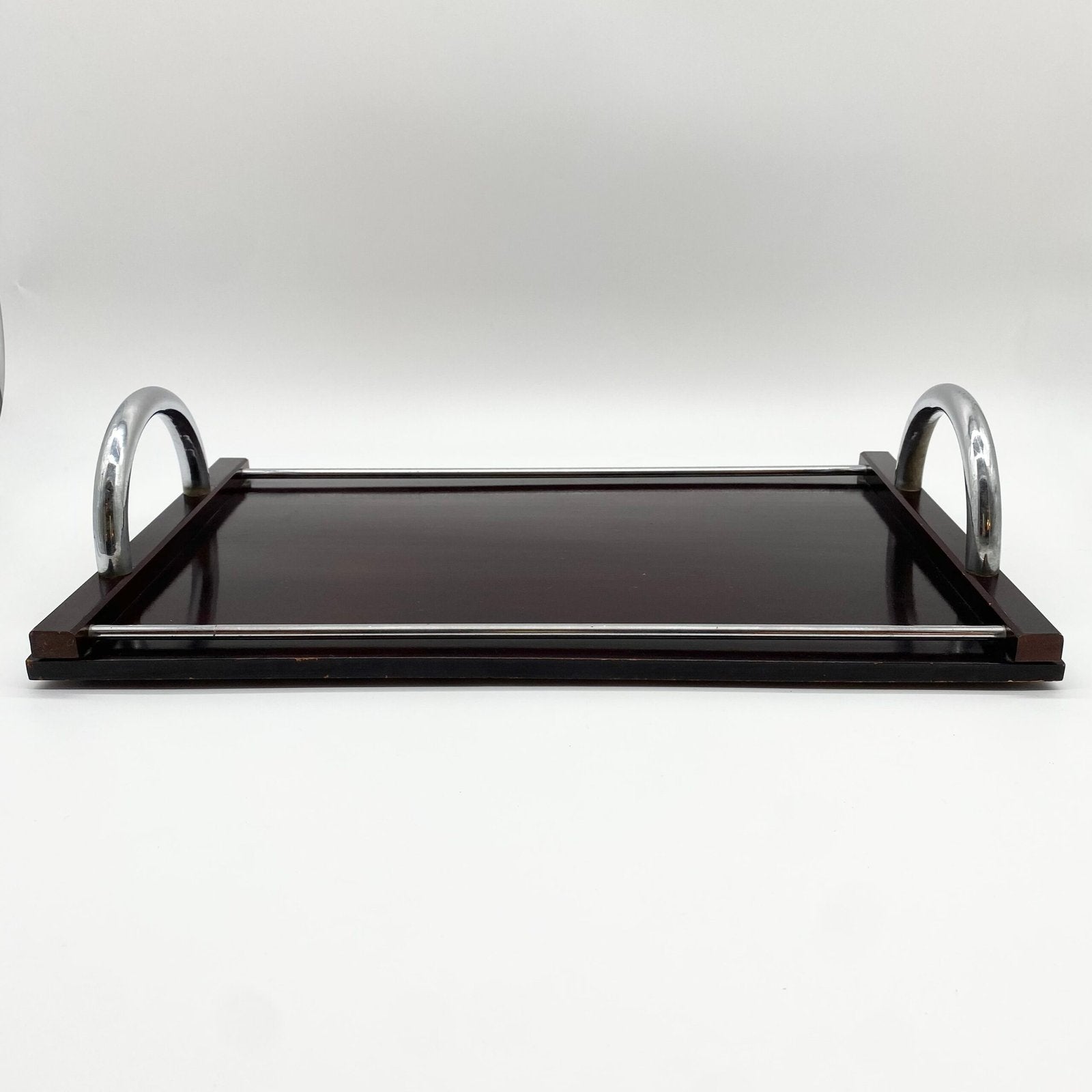 GRAND PLATEAU "BOIS LAQUÉ / CHROME" — 1970s