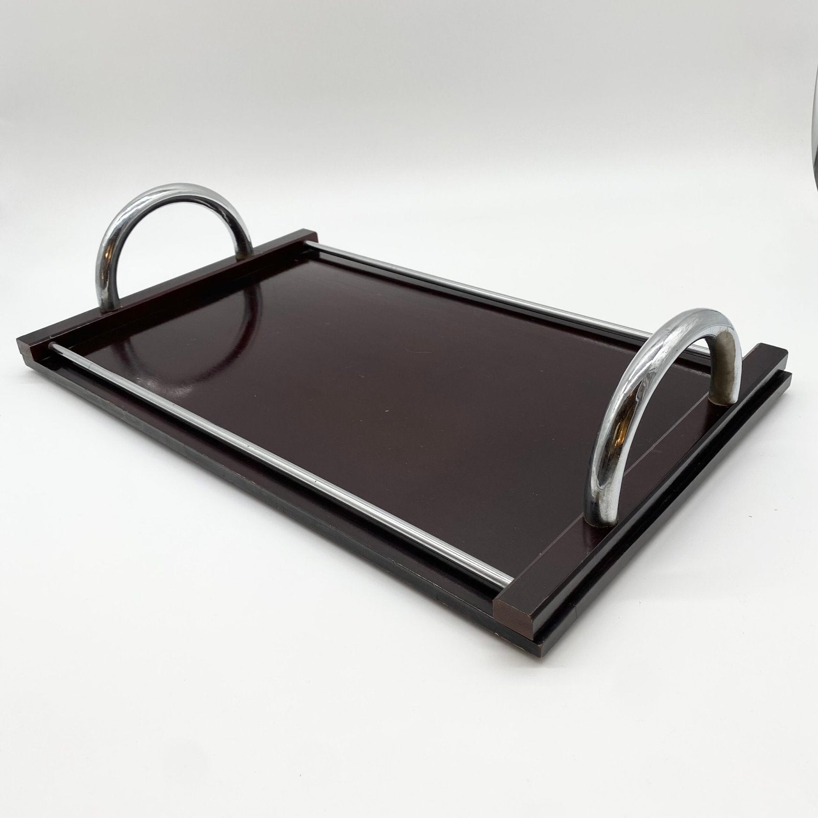 GRAND PLATEAU "BOIS LAQUÉ / CHROME" — 1970s