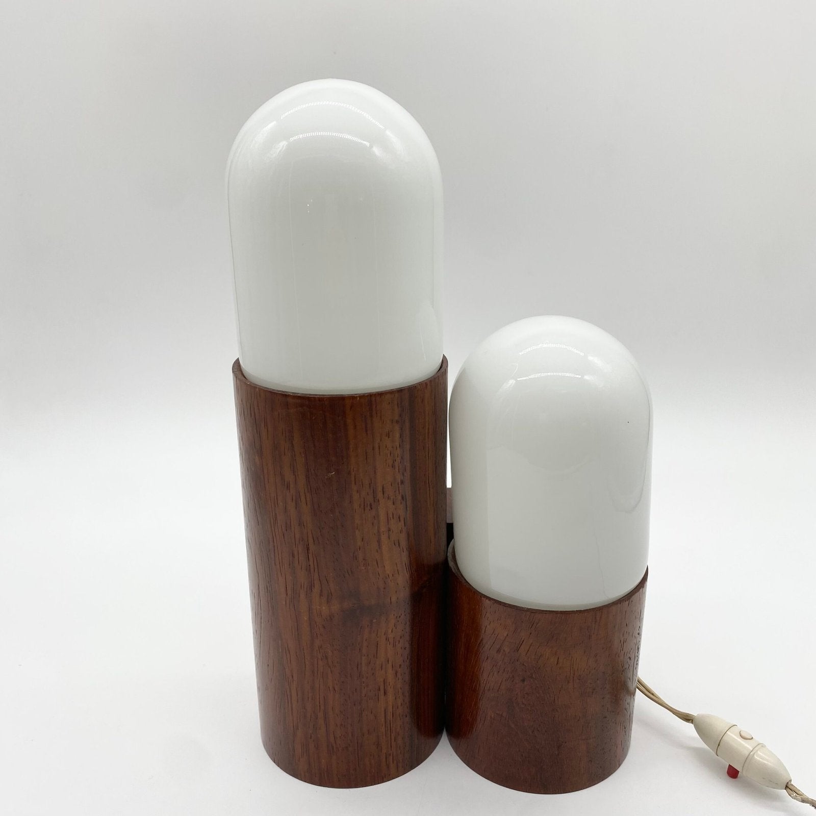 LAMPE “TWIN LIGHTS” / BOIS & VERRE — ITALY, 1970s