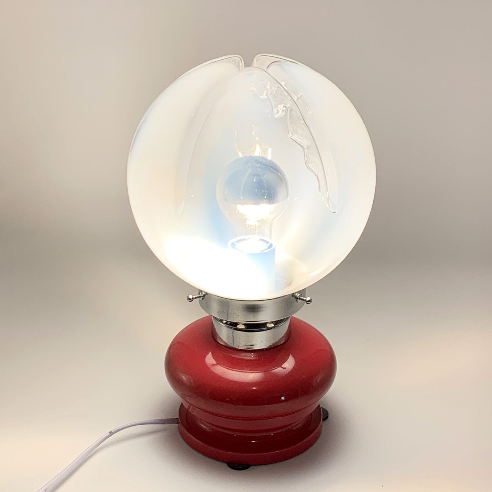 LAMPE DE TABLE ROUGE, CHROME & VERRE DE MURANO, 1970s