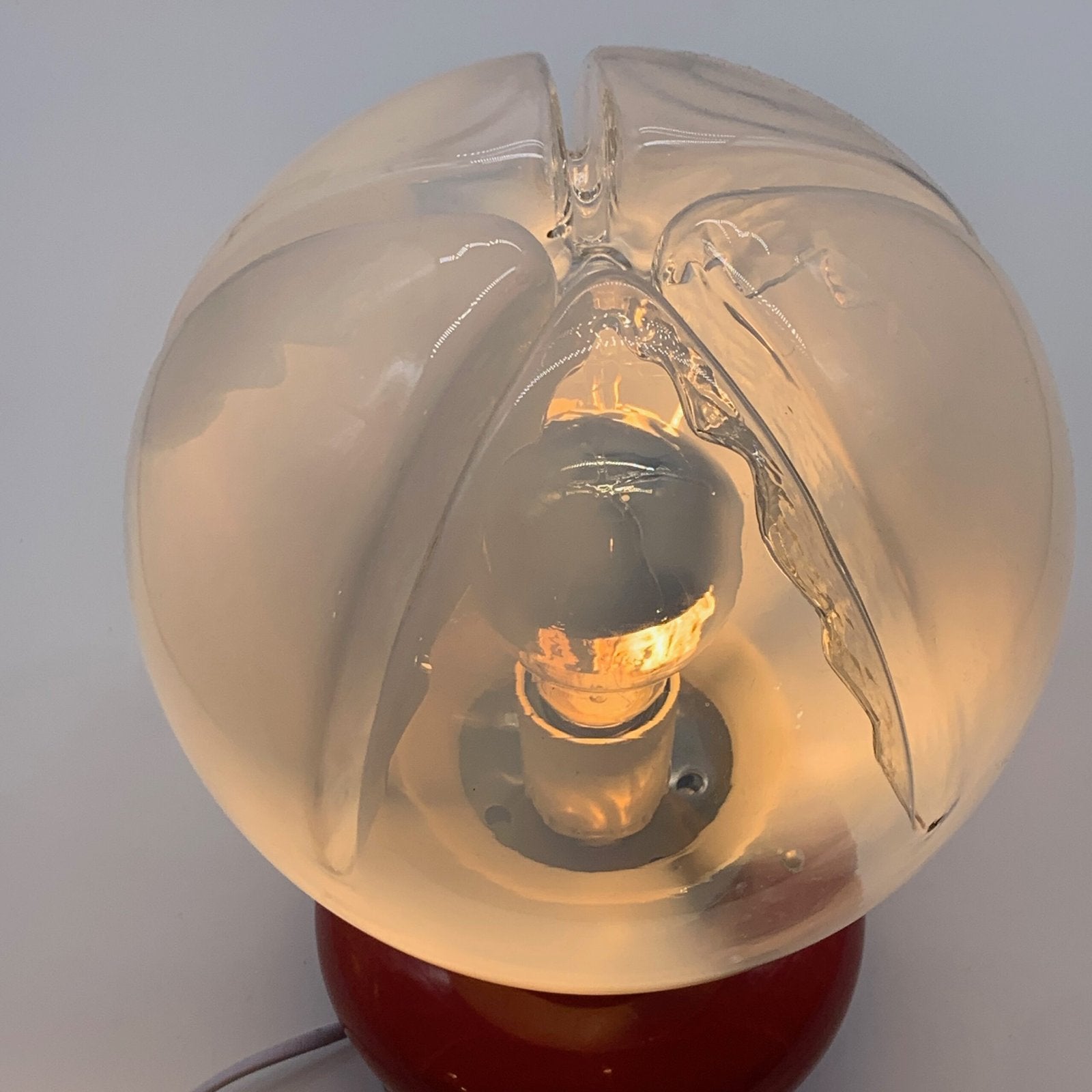 LAMPE DE TABLE ROUGE, CHROME & VERRE DE MURANO, 1970s