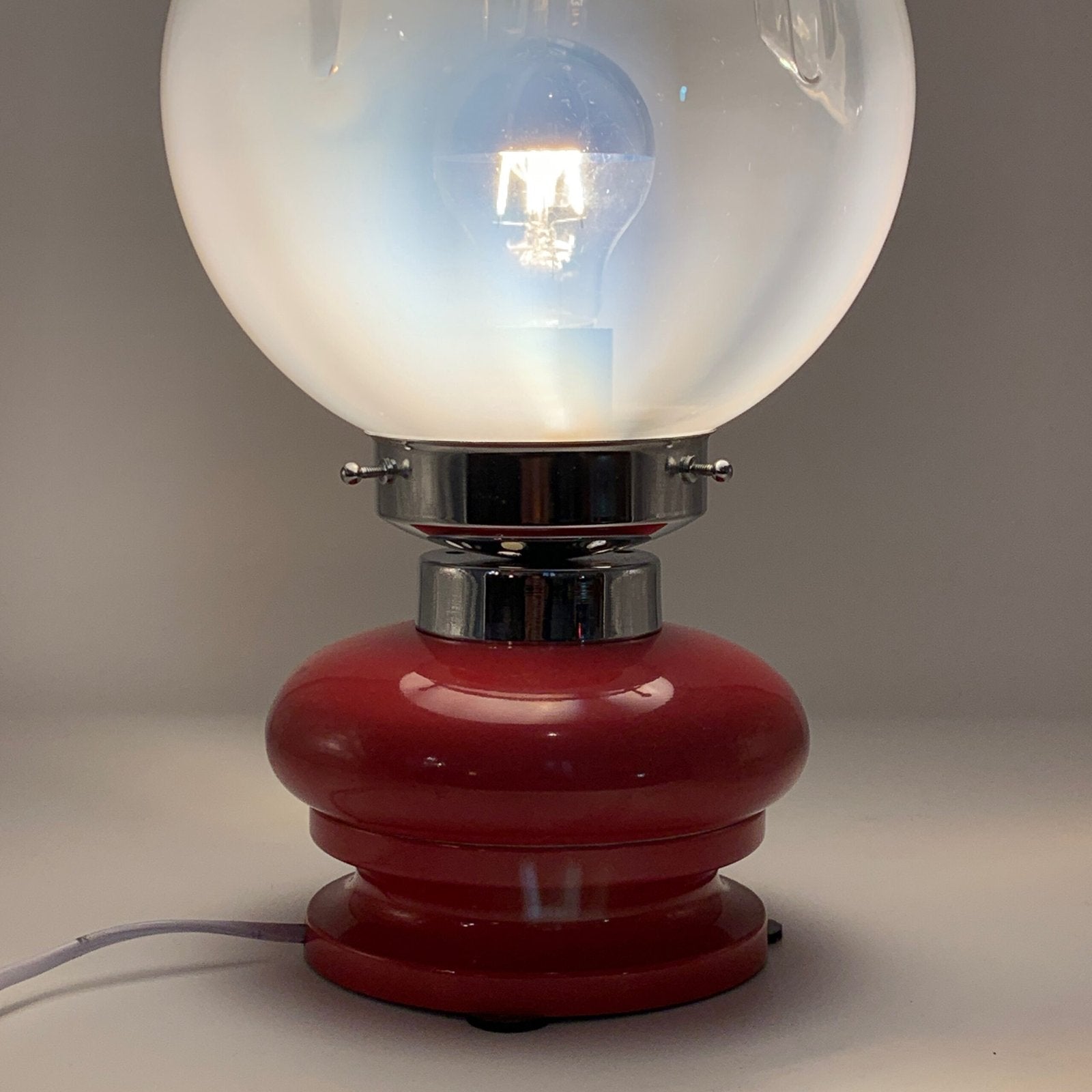 LAMPE DE TABLE ROUGE, CHROME & VERRE DE MURANO, 1970s