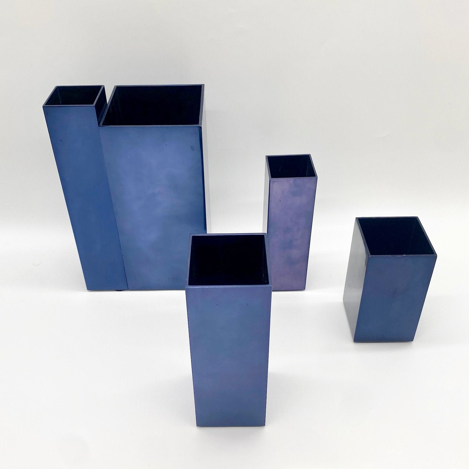 VASES MODULAIRES EN MÉTAL – BLEU PÉTROLE, 1980s