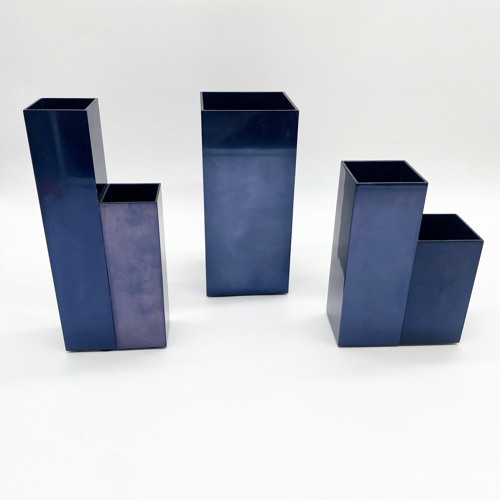 VASES MODULAIRES EN MÉTAL – BLEU PÉTROLE, 1980s