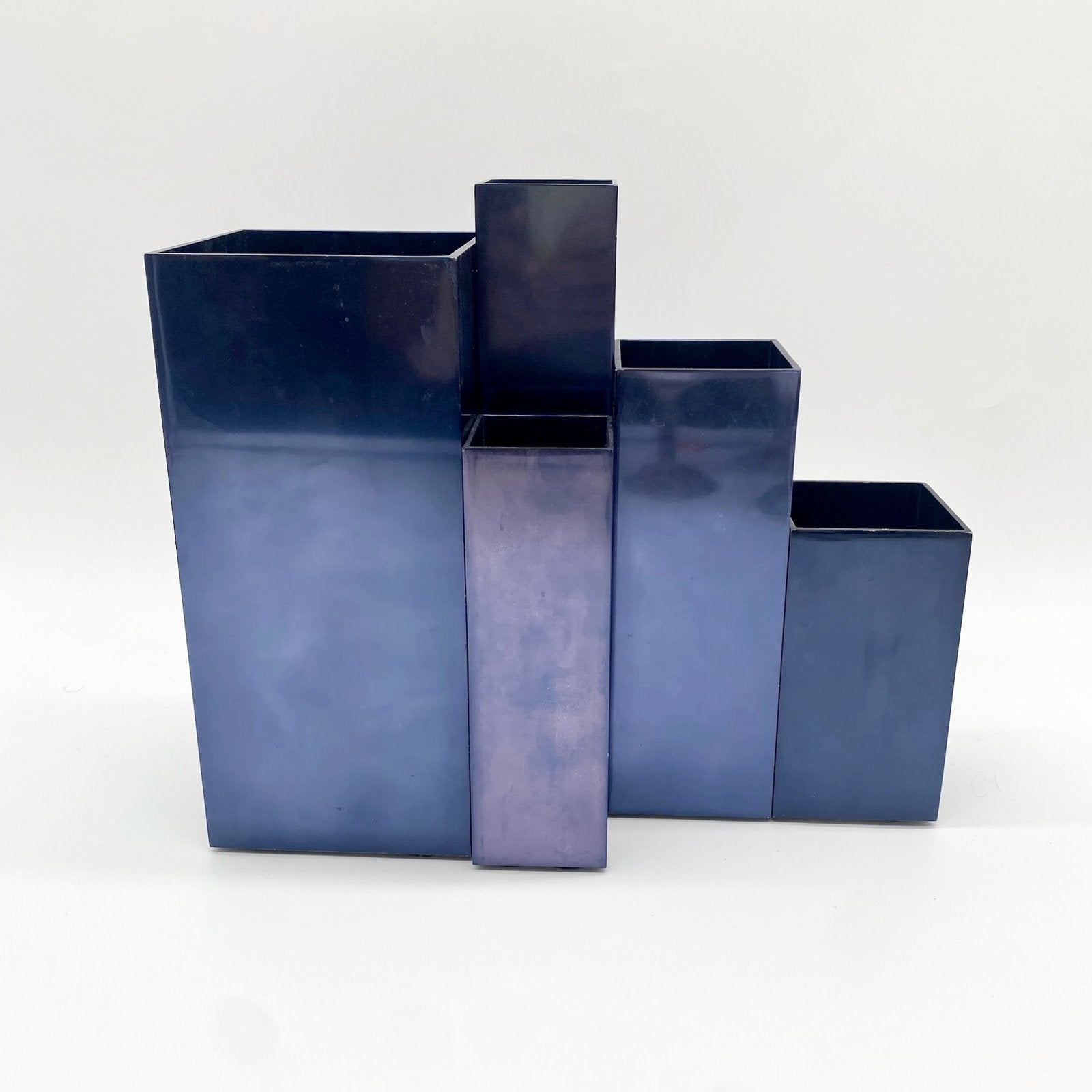 VASES MODULAIRES EN MÉTAL – BLEU PÉTROLE, 1980s