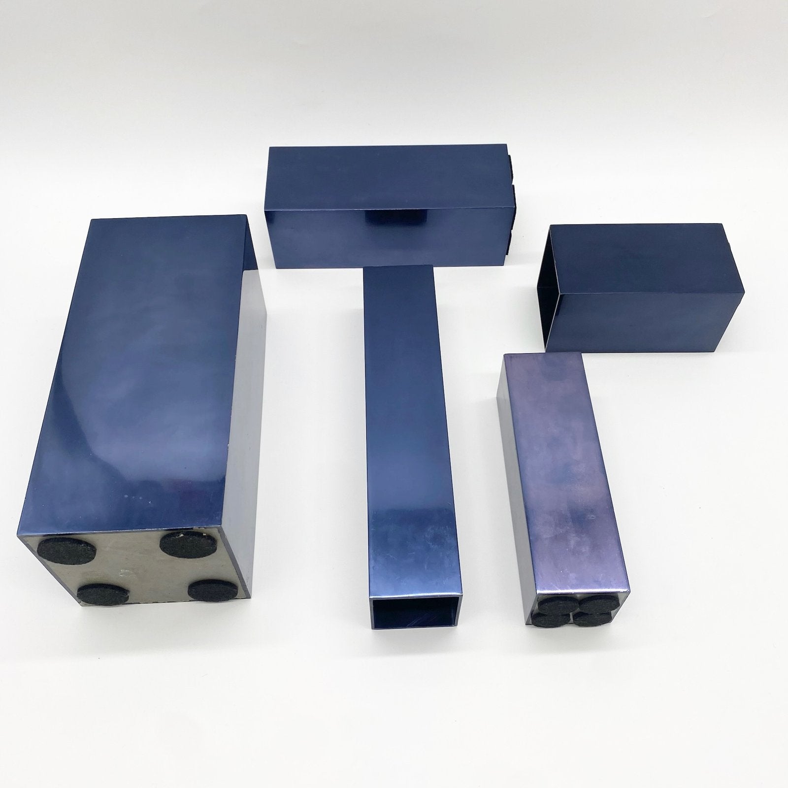 VASES MODULAIRES EN MÉTAL – BLEU PÉTROLE, 1980s