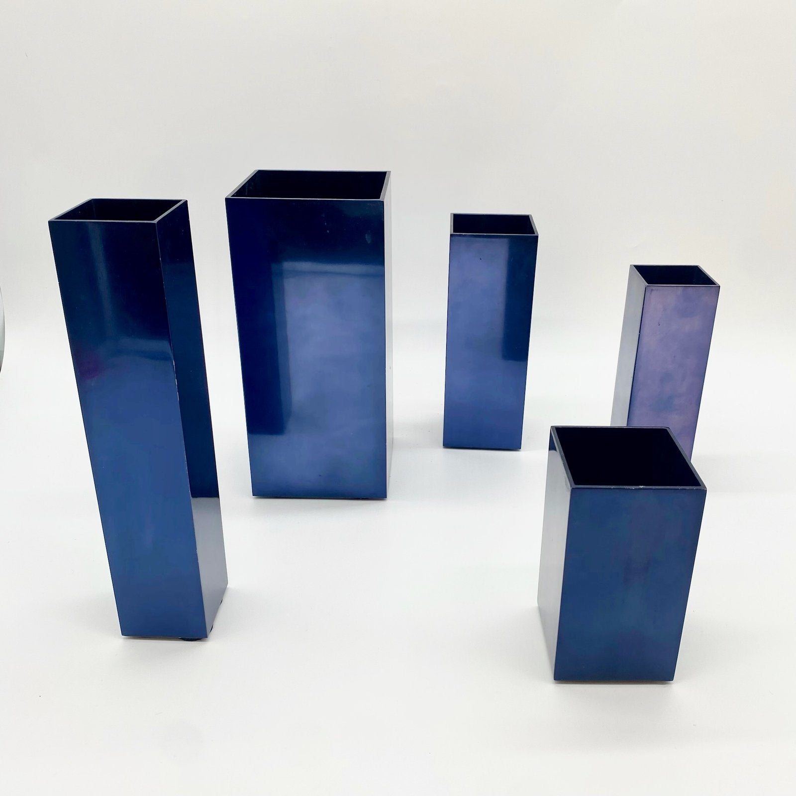 VASES MODULAIRES EN MÉTAL – BLEU PÉTROLE, 1980s