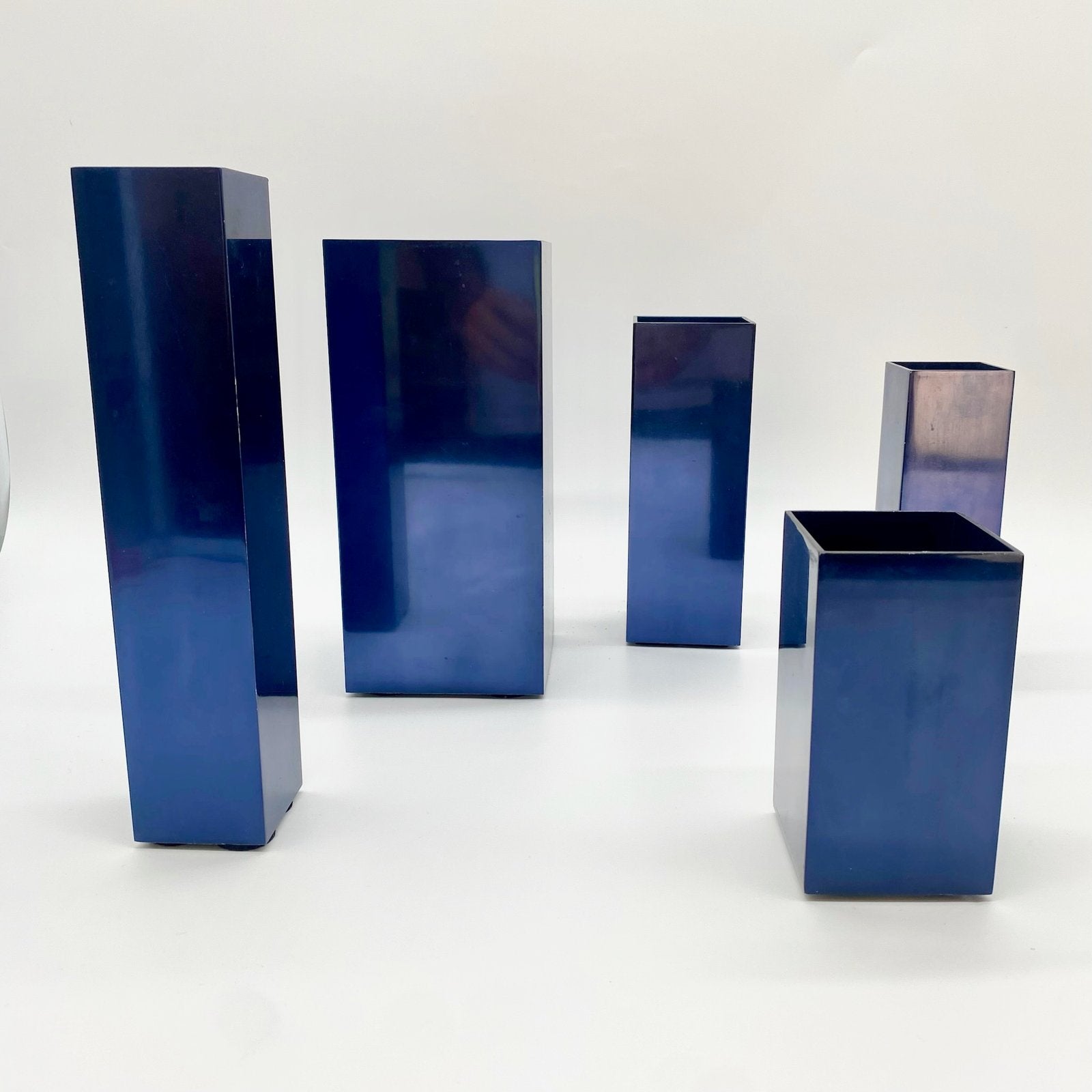 VASES MODULAIRES EN MÉTAL – BLEU PÉTROLE, 1980s