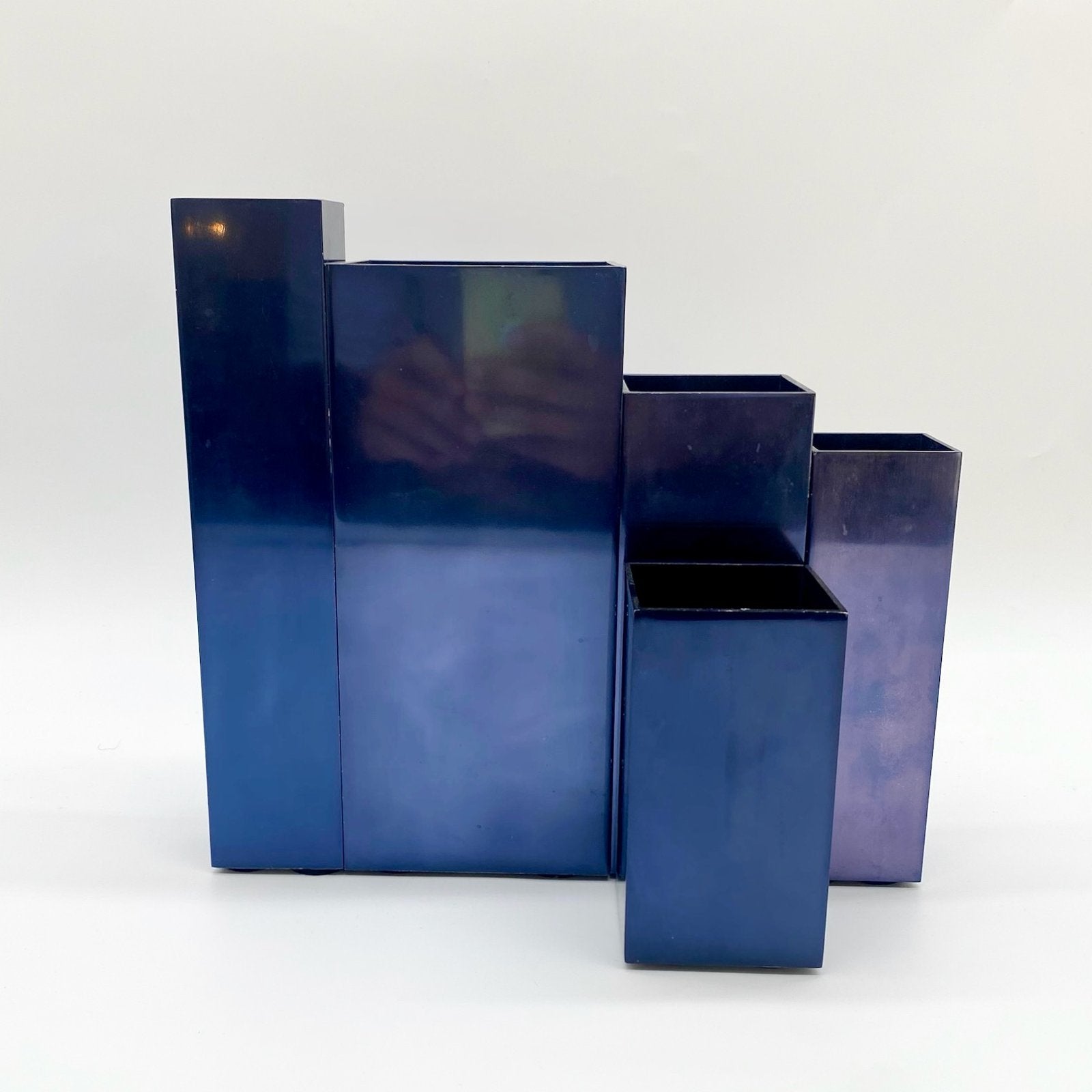 VASES MODULAIRES EN MÉTAL – BLEU PÉTROLE, 1980s