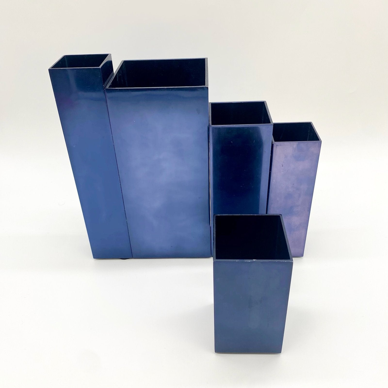 VASES MODULAIRES EN MÉTAL – BLEU PÉTROLE, 1980s