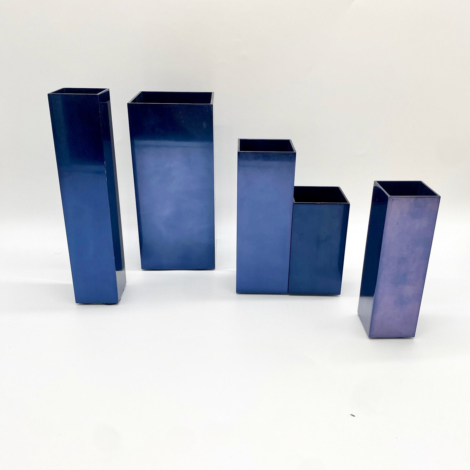 VASES MODULAIRES EN MÉTAL – BLEU PÉTROLE, 1980s